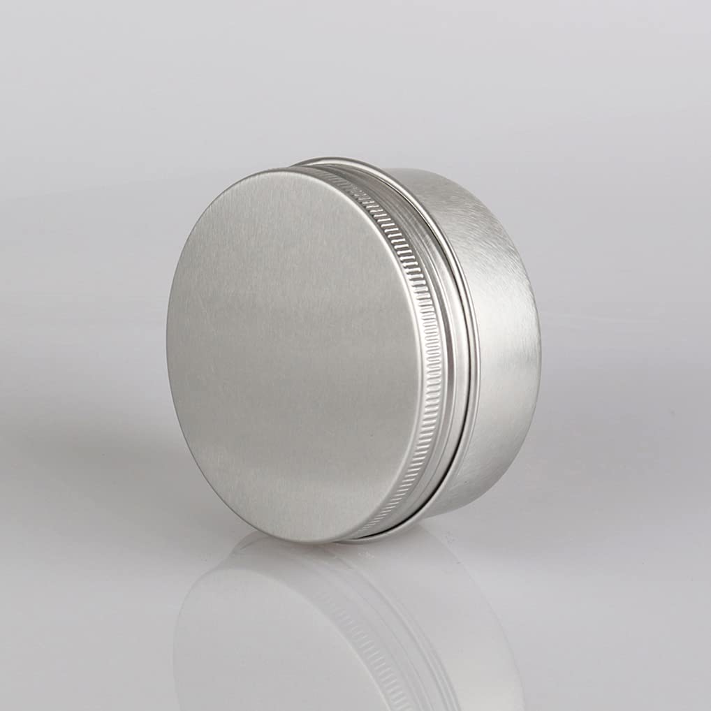 100 Pcs Silver Aluminum Tin Jars with Screw Lids - 3oz Empty Round Containers for DIY Lip Balm, Cosmetics, Candle Making, Salve & Powder Storage - Includes 3 Aluminum Spoons & 100 Labels - Perfect for Home Crafts, Beauty Products & Small Item Organization
