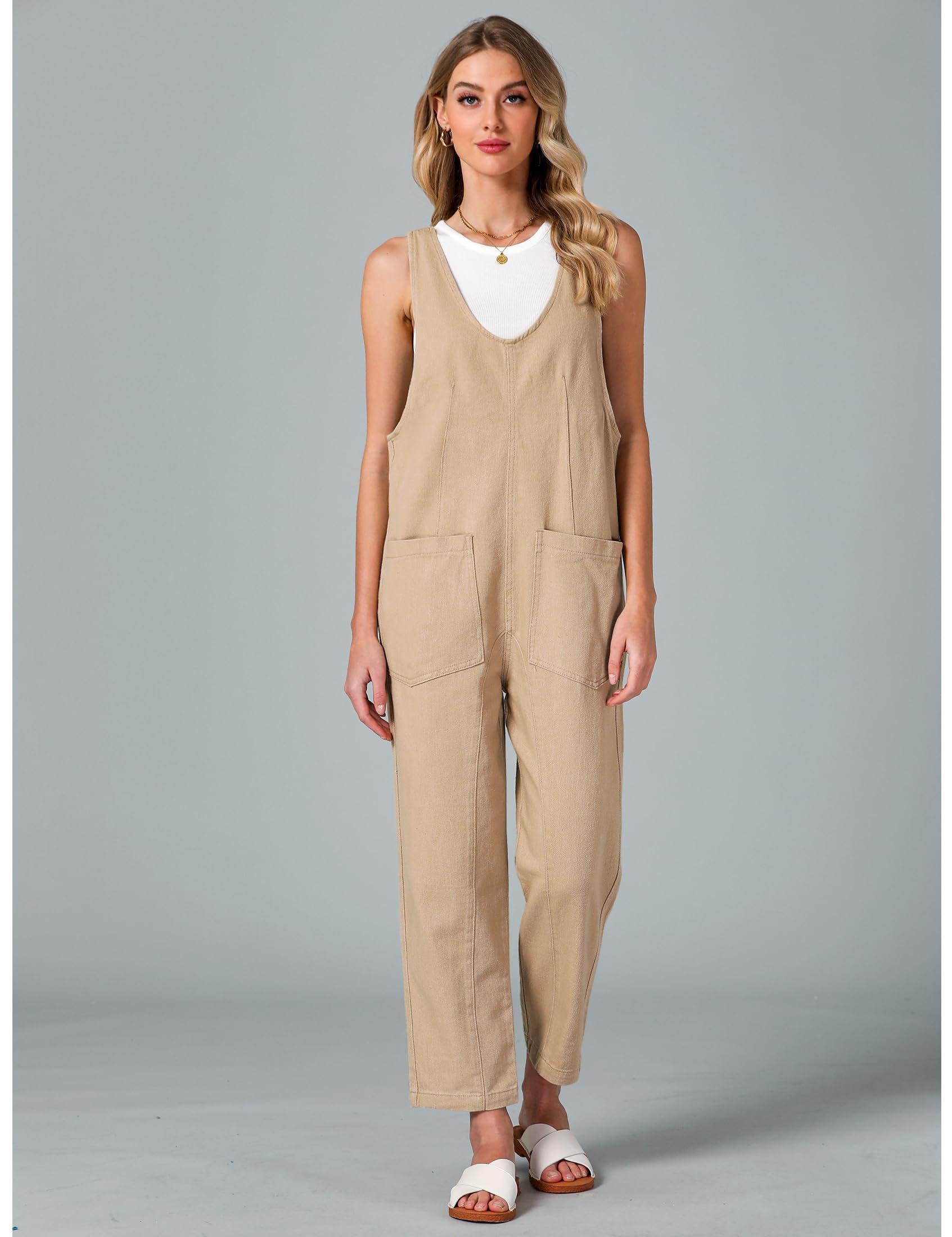Luvamia Women's Sleeveless Denim Overalls - Casual Baggy Jumpsuit with Pockets | Loose Fit Denim Romper for Everyday Wear, Street Style & Outdoor Activities