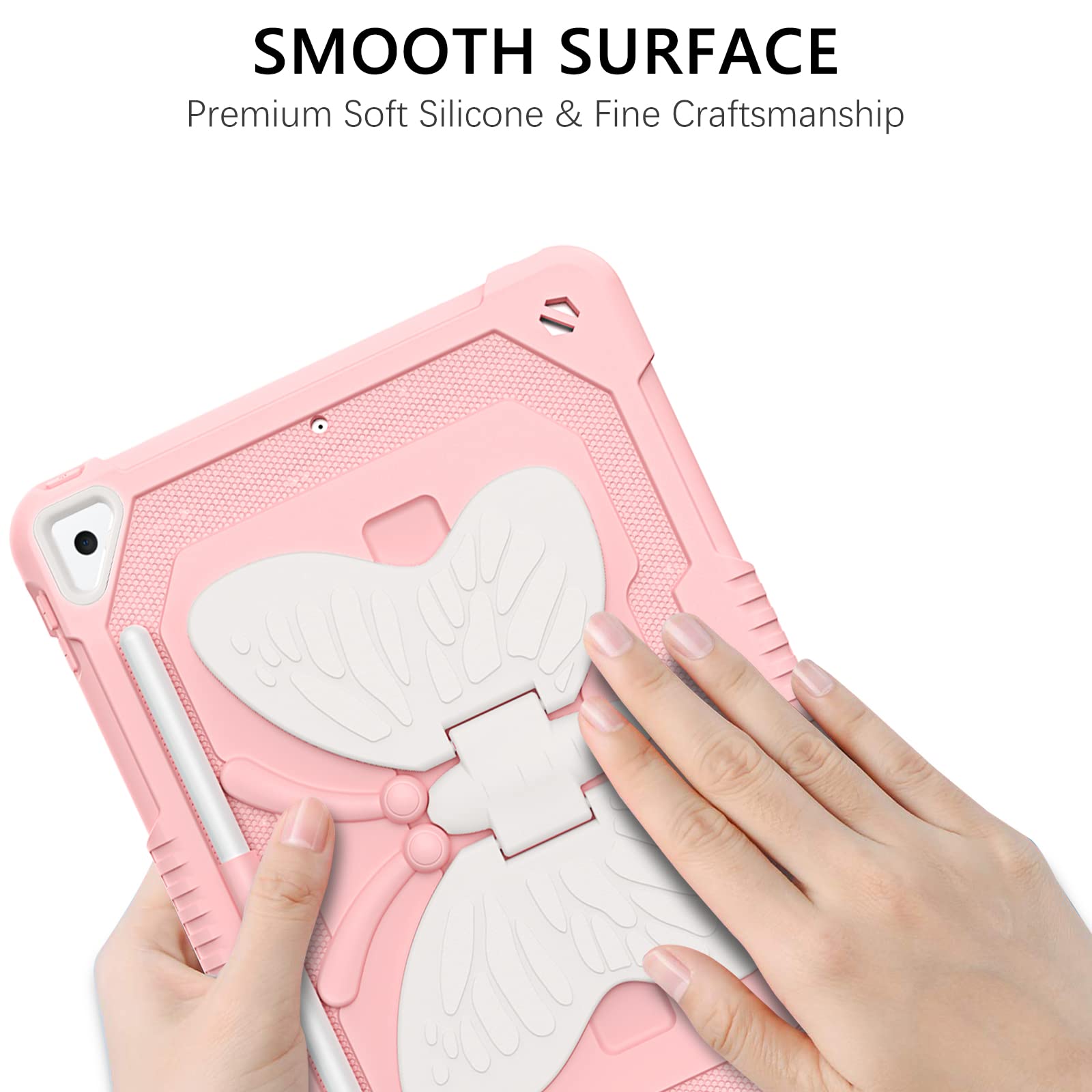 GUAGUA 2 in 1 Shockproof iPad Case with Kickstand - Rugged Protective Cover with Pen Holder for iPad 6/5/Air 2/9.7/Pro 9.7 - Anti-Scratch, Durable Design in Pink/Beige - Perfect for Travel, Work & School Use