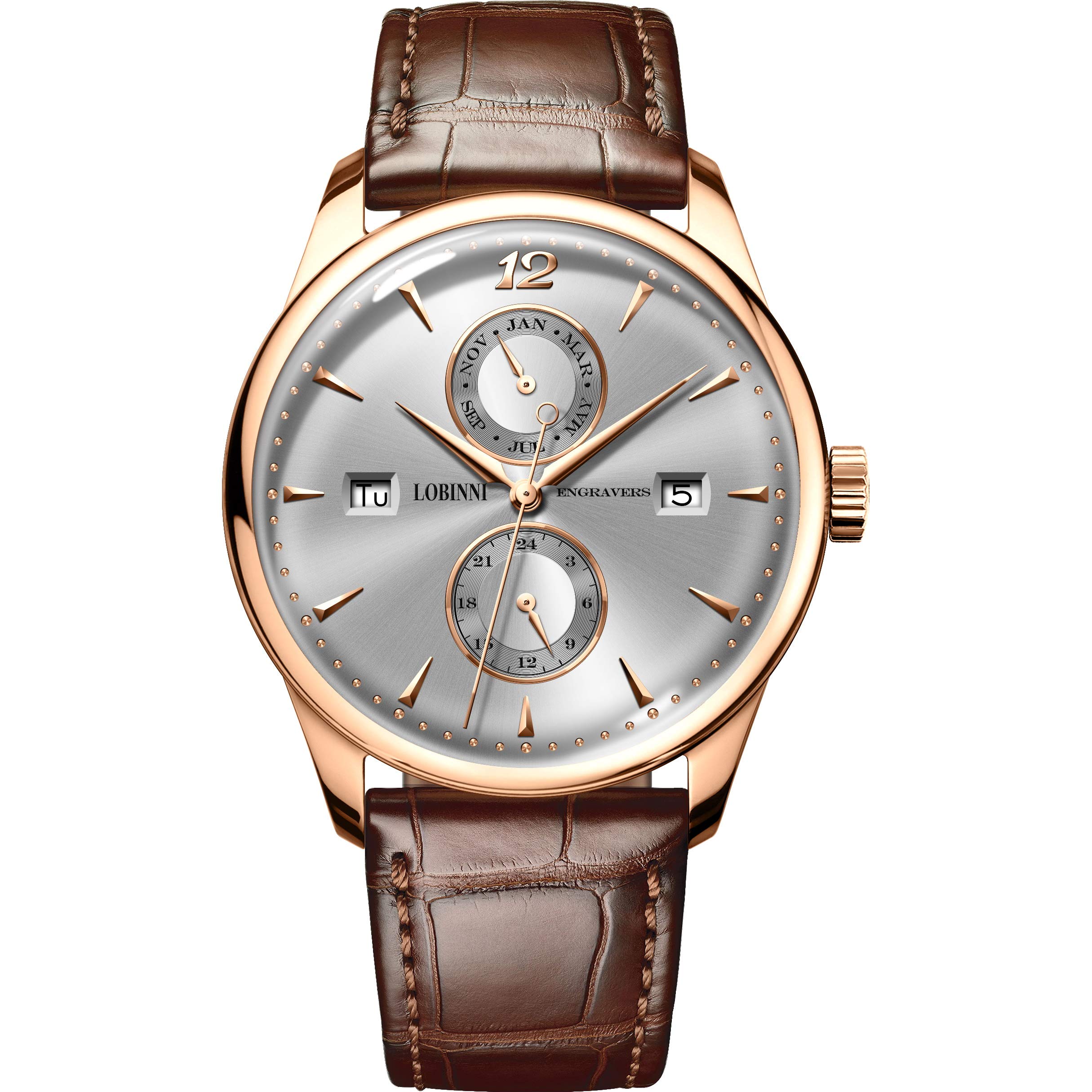 LOBINNI Luxury Automatic Men's Watch - Self-Winding Mechanical Dress Watch with Genuine Leather Band, 50m Waterproof - Perfect for Business, Formal Events & Everyday Wear