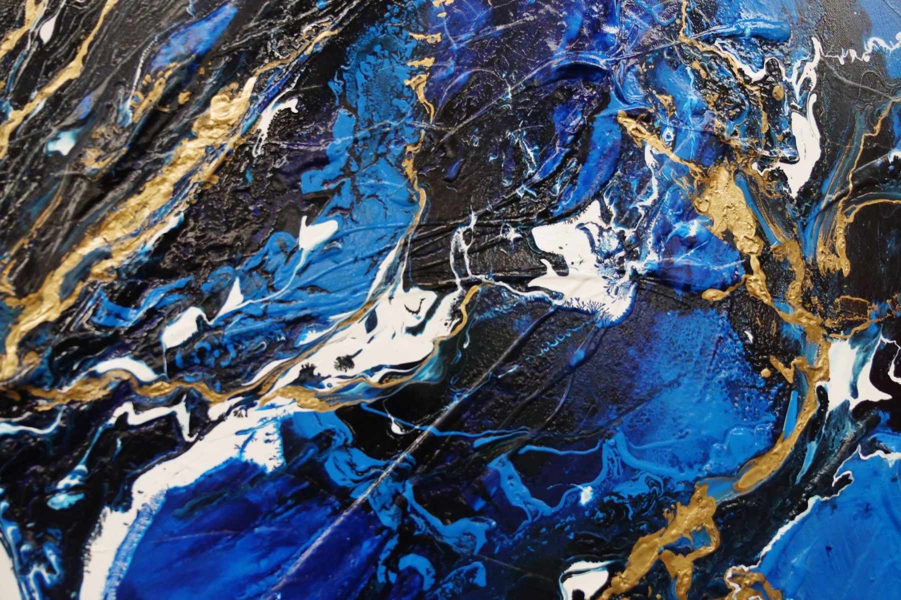 Gilded Sapphire Blue and Gold Abstract Textured Canvas Painting - 200cm x 120cm Large Wall Art for Living Room, Bedroom & Office Decor