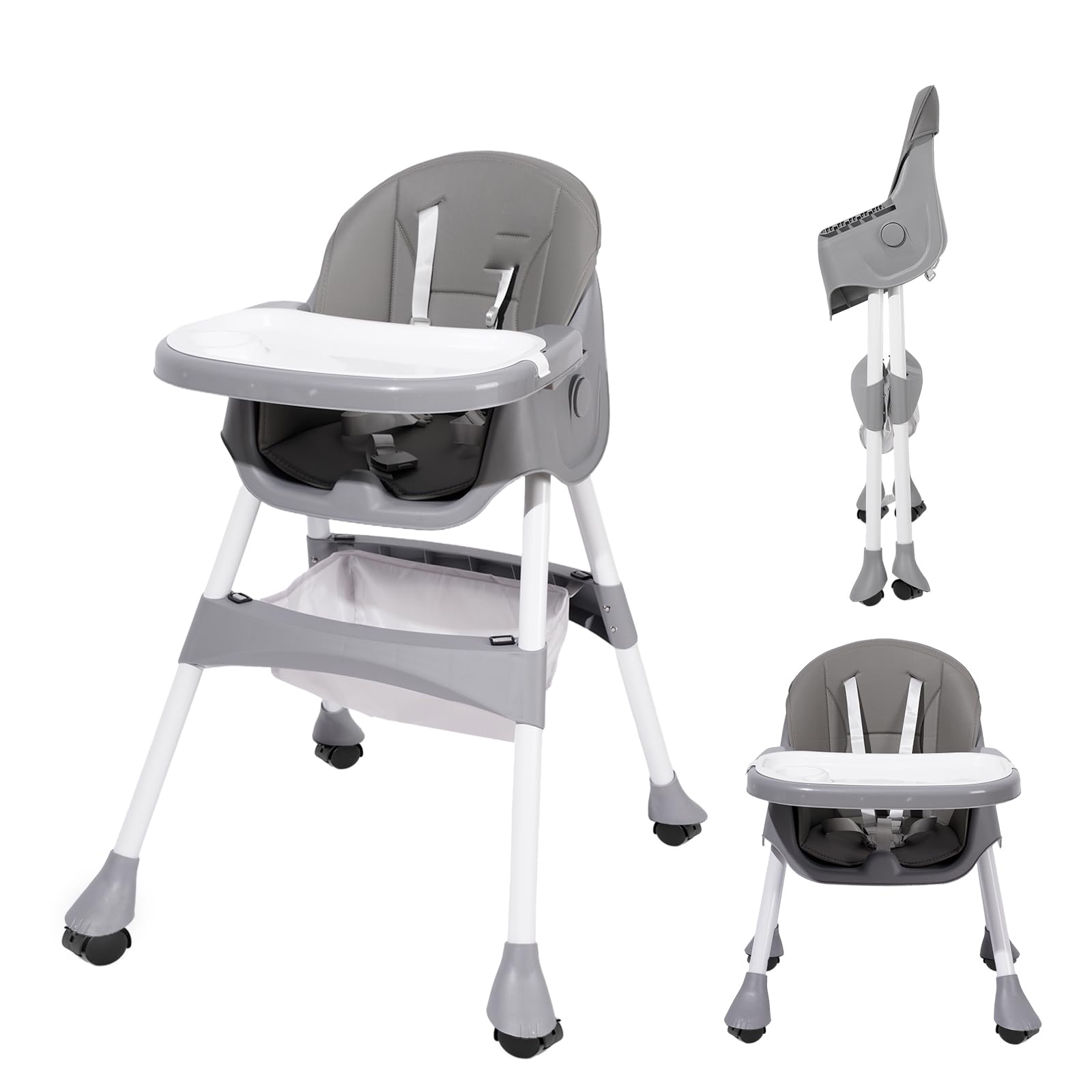 6-in-1 Convertible Baby High Chair with Adjustable Footrest & Removable Tray | Toddler Feeding Chair with Machine Washable Cushion | Perfect for Home, Restaurant & Travel Use