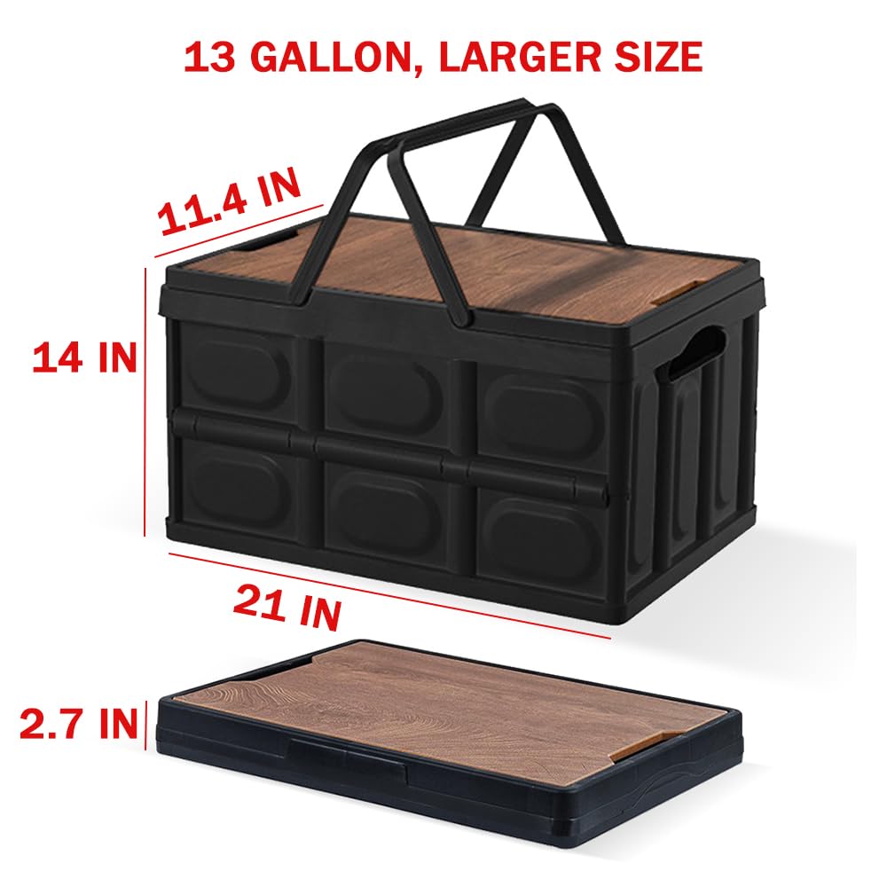 Collapsible Storage Bins with Lids & Handles - 13 Gallon (50L) Foldable Plastic Storage Containers for Camping, Fishing, RV, Car, Office & Home Organization - Stackable Portable Crates for Easy Storage & Transport
