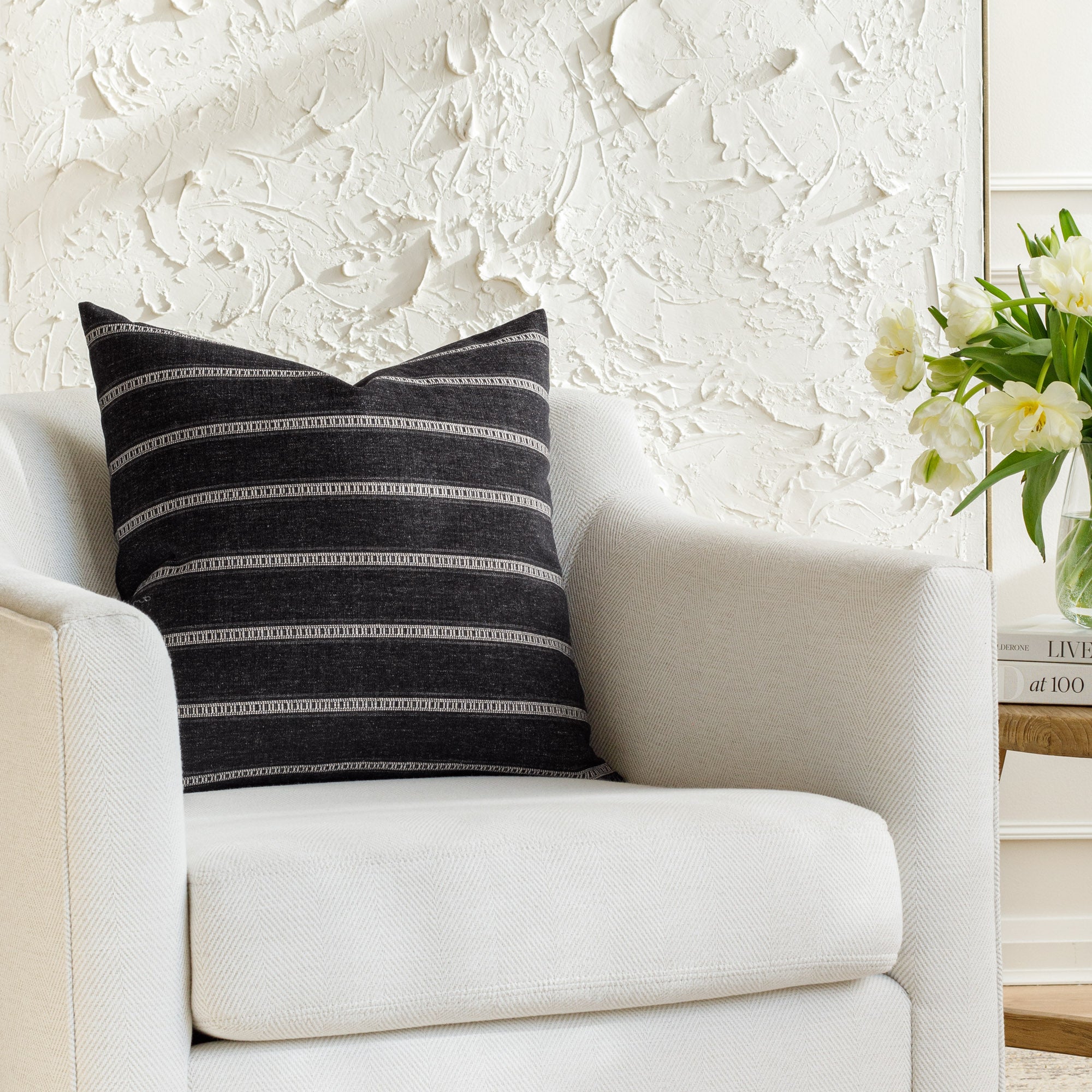 Brunswick Stripe 22x22 Decorative Throw Pillow Cover - Onyx Black & White Pattern - Perfect for Sofa, Bed, Couch or Chair Accent