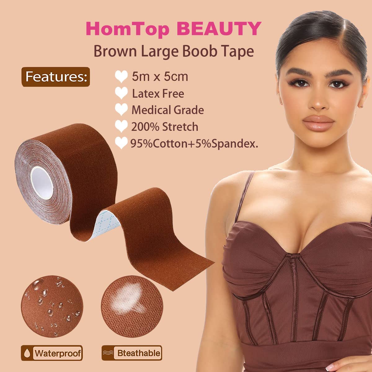 Boob Tape for Large Breasts - 2Pcs Adhesive Breast Lift Tape with Nipple Covers | Invisible Chest Support for Backless Dresses, Strapless Outfits & Swimwear