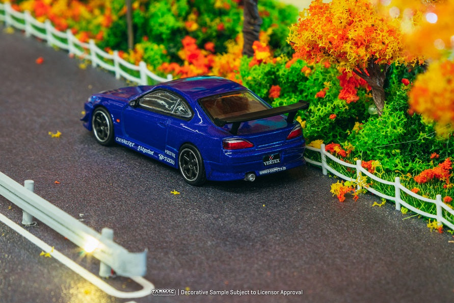 Tarmac Works 1:64 Scale Nissan Silvia S15 Vertex Edition Diecast Model Car - Blue Metallic Finish | Collectible Toy for Display, Racing Games & Car Enthusiasts