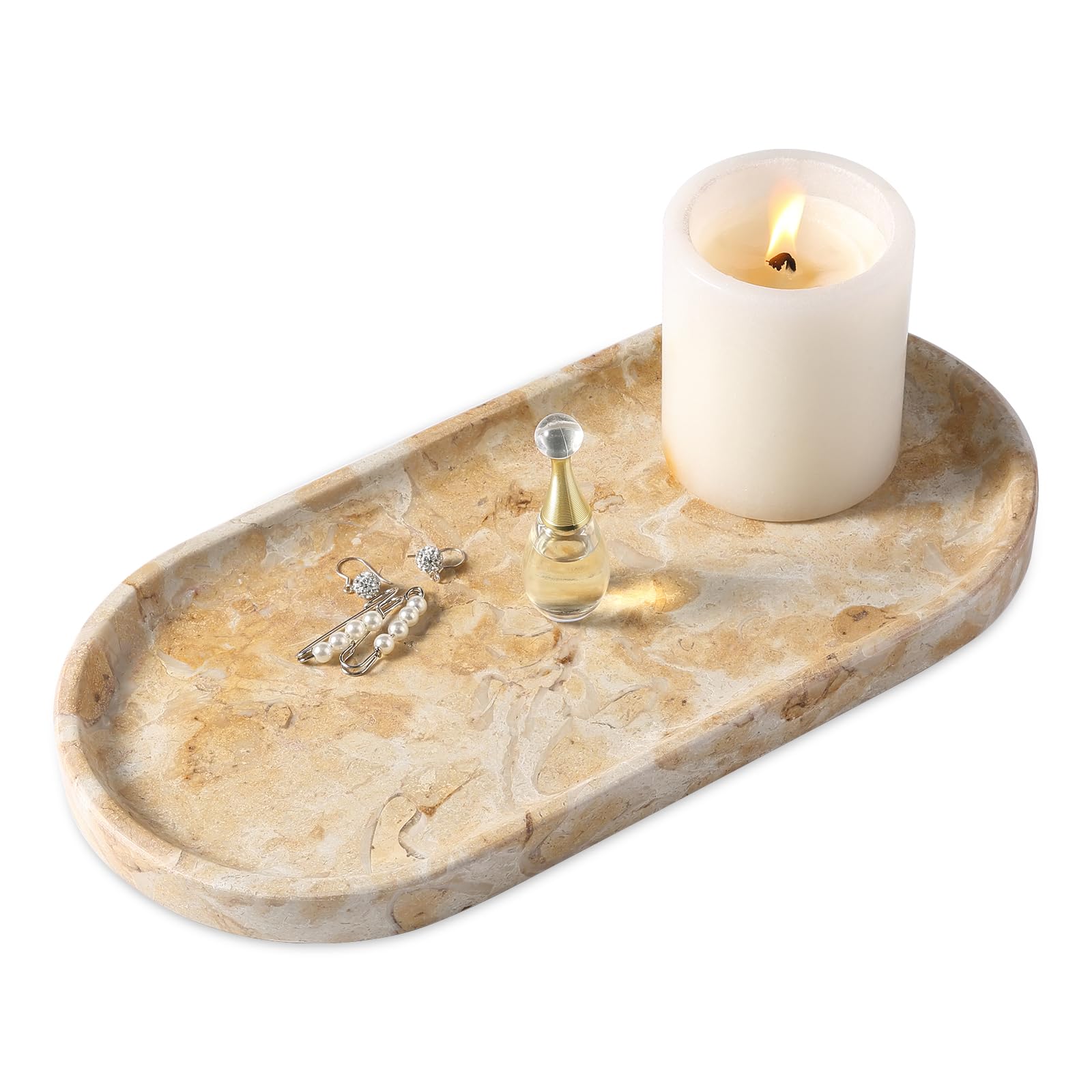 Koville 12x6 Inch Natural Egyptian Marble Vanity Tray - Decorative Countertop Organizer for Perfume, Jewelry & Candles | Elegant Bathroom & Bedroom Decor Accessory