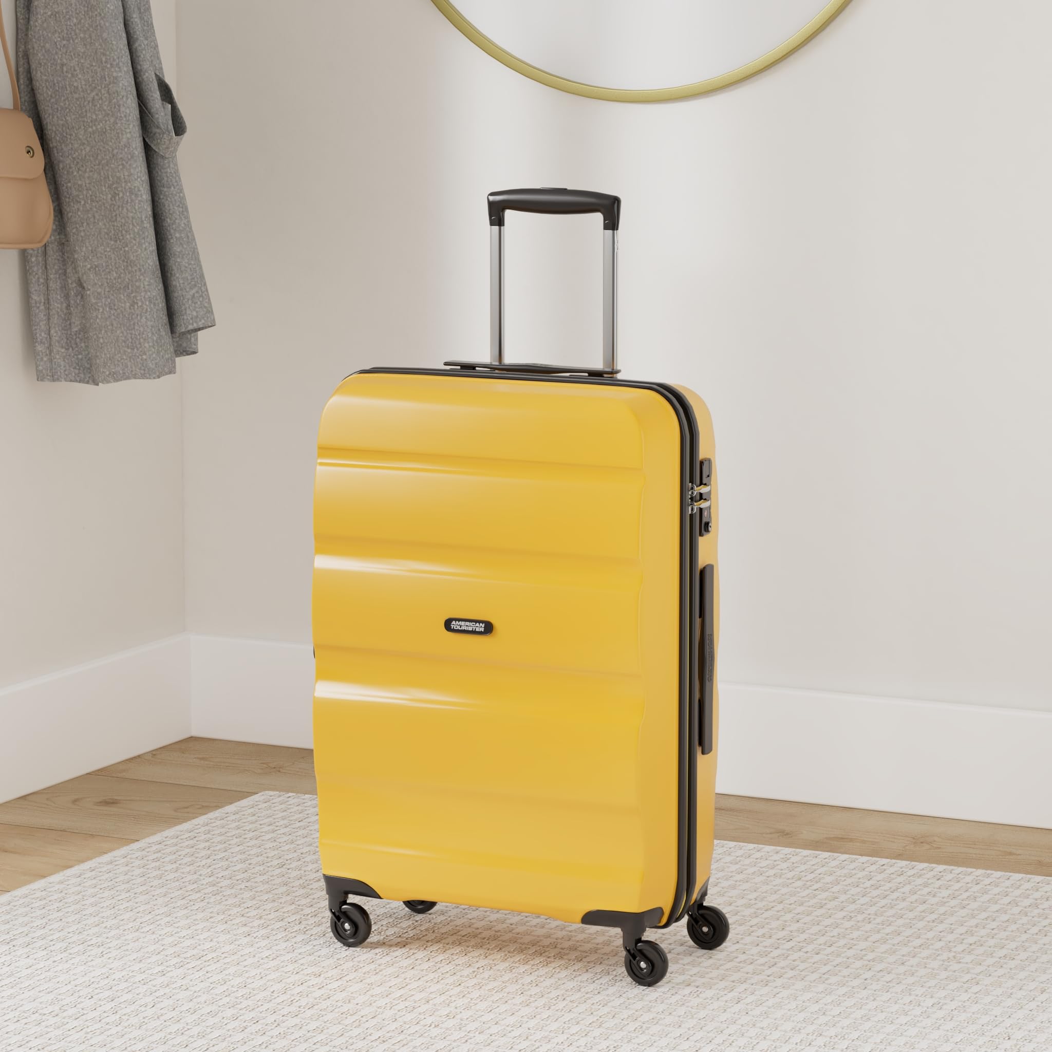 American Tourister Carry-On Luggage 66cm (57.5L) Light Yellow Medium Suitcase - Perfect for Air Travel & Weekend Getaways