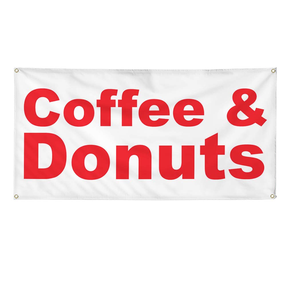 Vinyl Banner - 16x40 Inches Weatherproof Outdoor Sign with 4 Grommets for Coffee Shop, Donut Store, Restaurant & Food Truck - Durable Yard Sign for Commercial Use