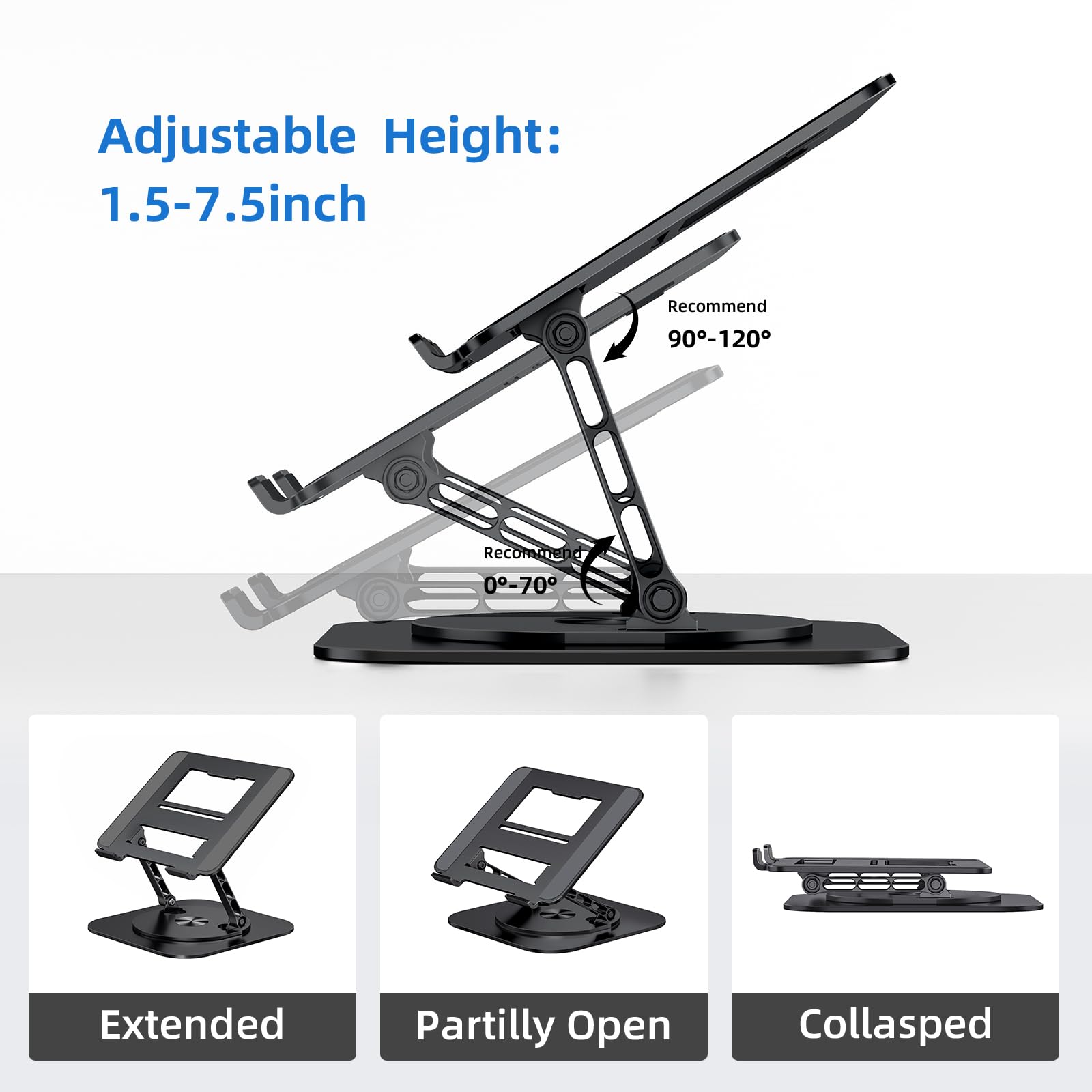 Ergonomic 360° Rotating Laptop Stand for Desk - Foldable & Adjustable Notebook Holder Compatible with MacBook Air Pro, Dell XPS, 10-17