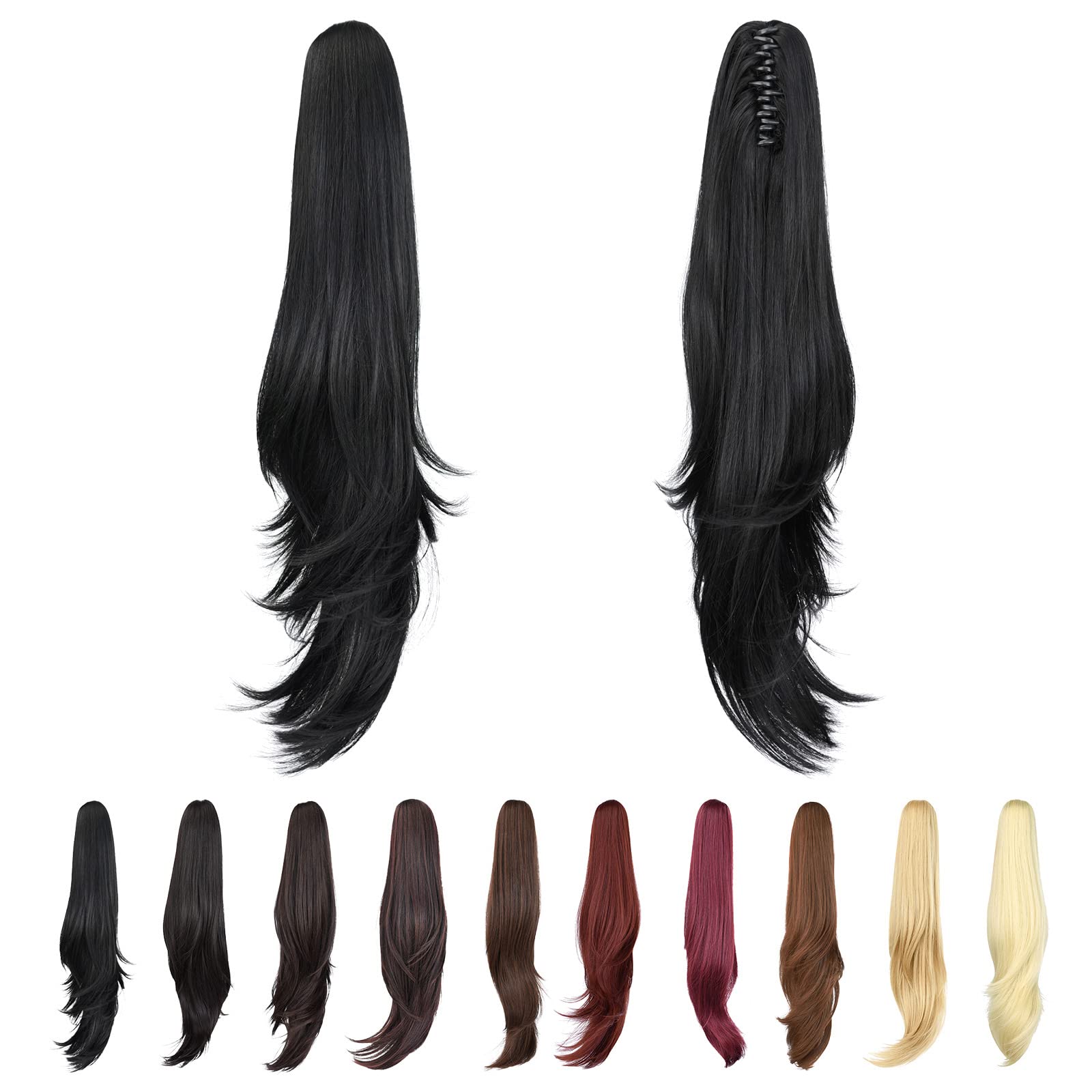 Natural Straight Ponytail Hair Extension with Claw Clip - Seamless Blonde Brown Black Hairpiece for Women - Perfect for Parties, Weddings & Everyday Styling