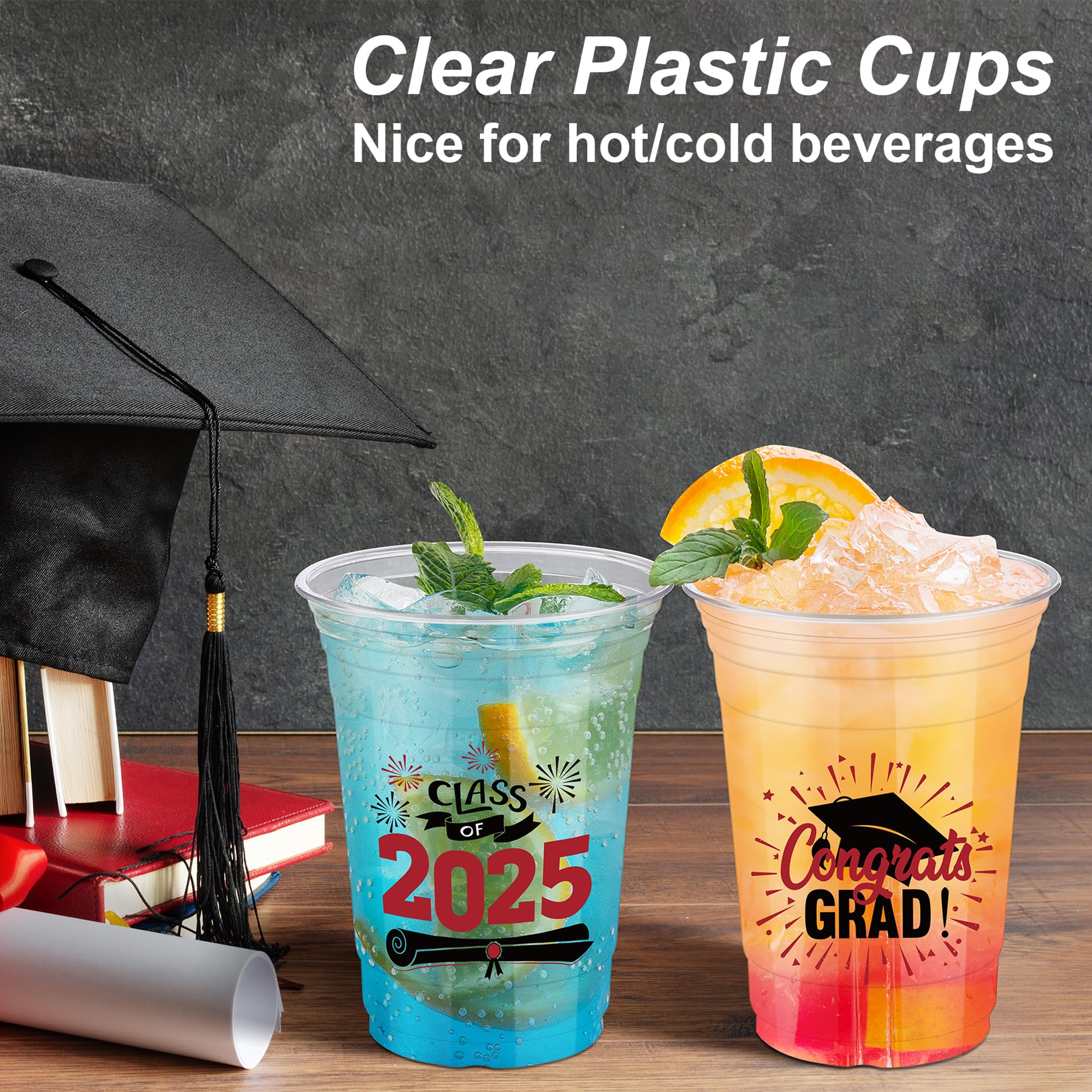 120 Pack 16oz Disposable Graduation Plastic Cups - Bulk Red Party Cups for Graduation Ceremony, Commencement, School Celebrations & Party Favors - Perfect for Graduation Decorations, College Parties & School Events