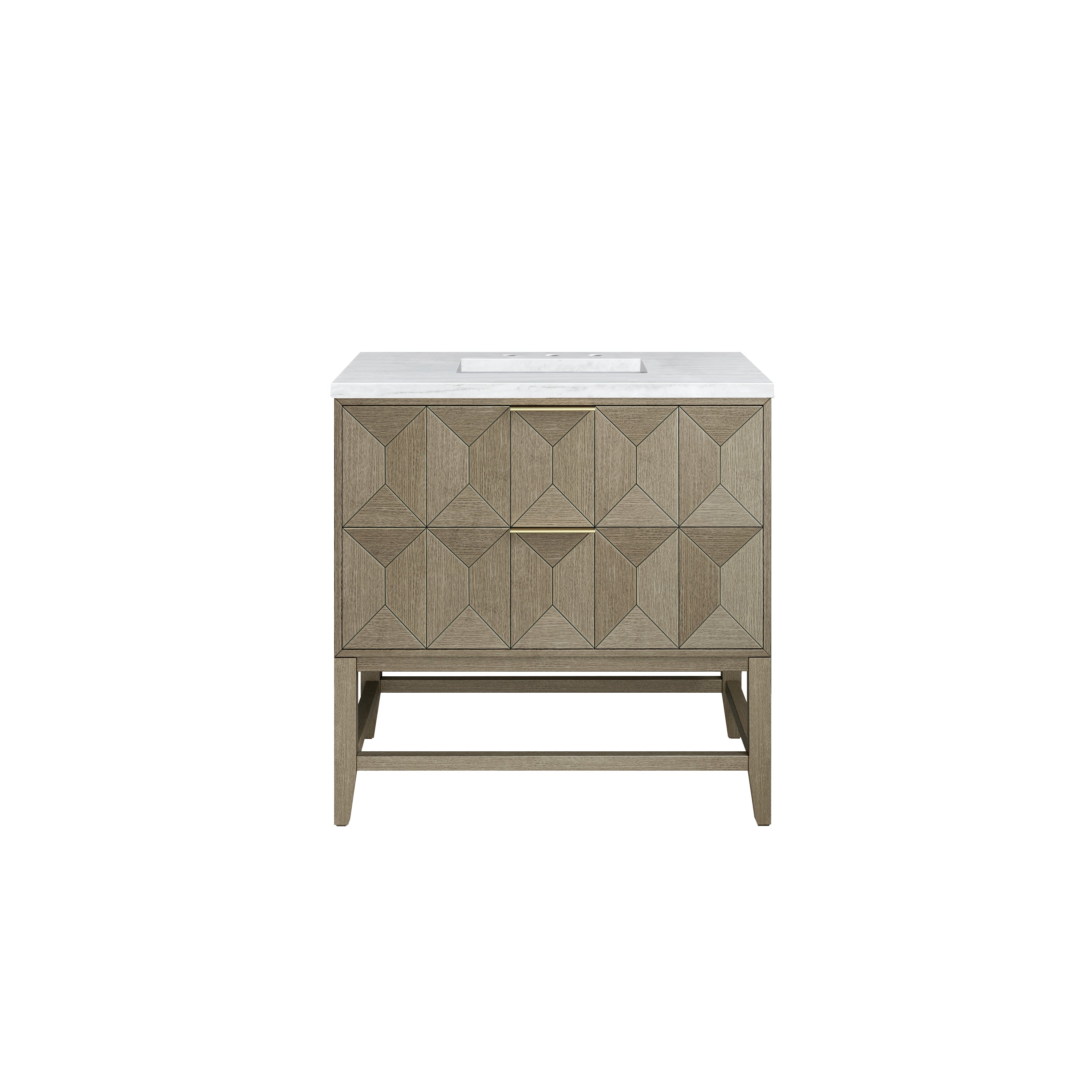 Emmeline 36 Inch Single Bathroom Vanity with Pebble Oak Finish and 3CM Arctic Fall Stone Top - Perfect for Modern Master Bathrooms & Guest Bathroom Renovations