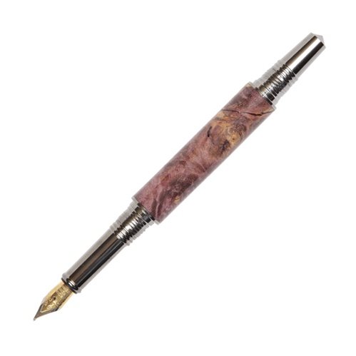 Lanier Art Deco Fountain Pen - Black Titanium & 22kt Gold Trim - Purple Maple Burl Wood Luxury Writing Instrument - Perfect for Calligraphy, Signature & Executive Gifts