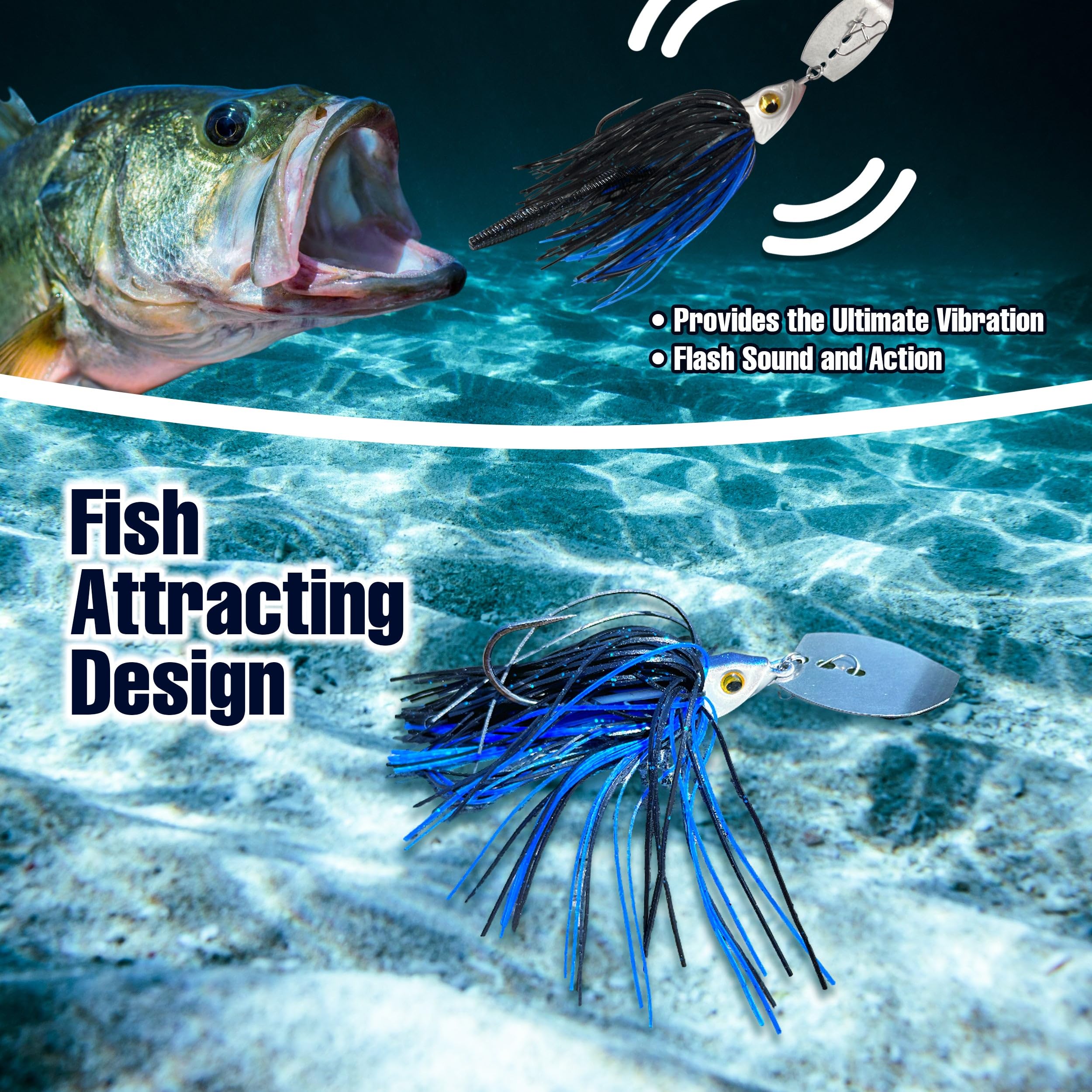 Reaction Tackle Tungsten Bladed Jig Heads - Premium Bass Fishing Lures for Large & Smallmouth Bass, Trout, Walleye - Chatter Sound Vibrating Spinner Bait (2-Pack) - Ideal for Freshwater Fishing & Swimbait Techniques