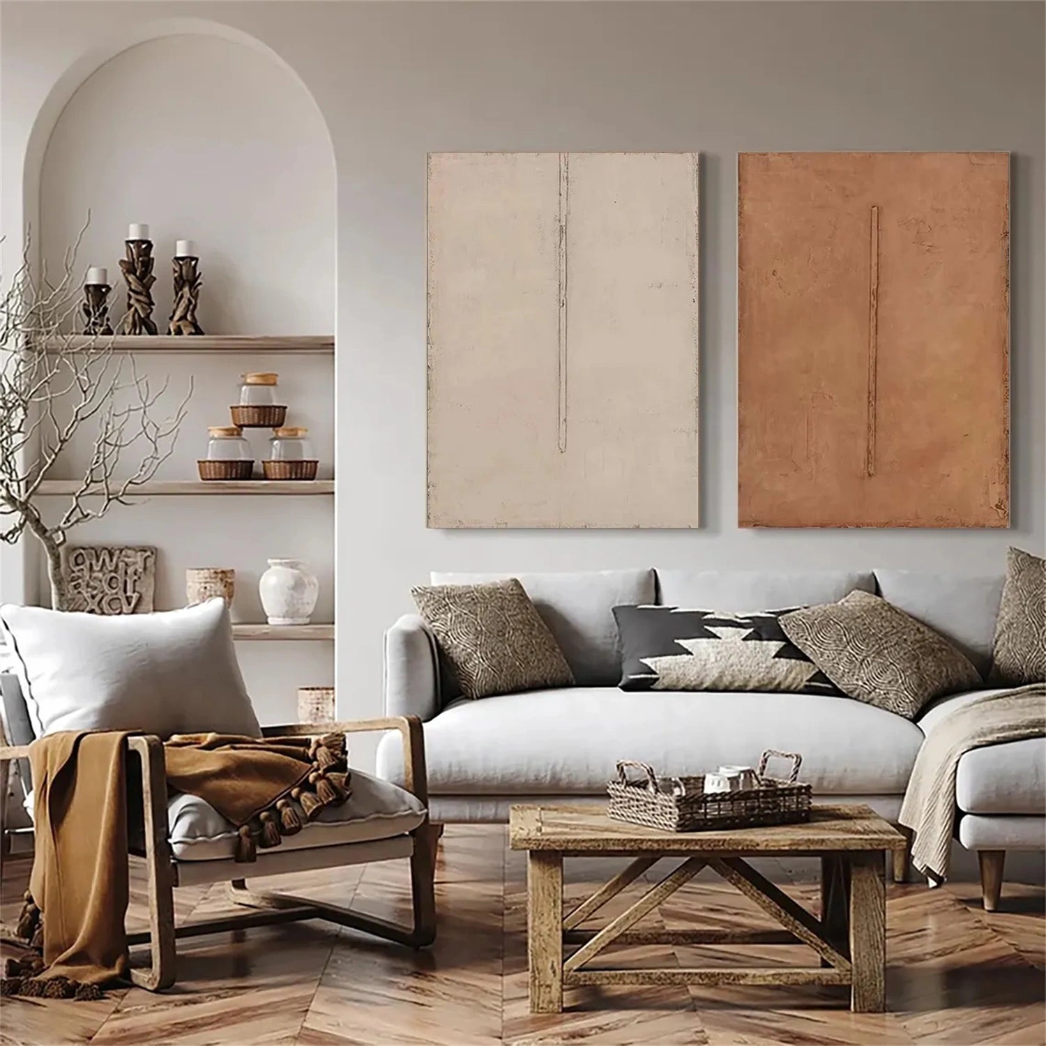 Abstract Beige & Brown Wall Art Set of 2 - Modern Canvas Paintings for Living Room, Bedroom & Office Decor #BB161