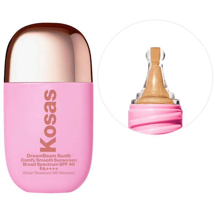 Kosas DreamBeamâ¢ Mineral Sunscreen SPF 40 - Silicone-Free with Ceramides & Peptides for Sensitive Skin - Daily Face Sun Protection for Outdoor Activities & Beach Days