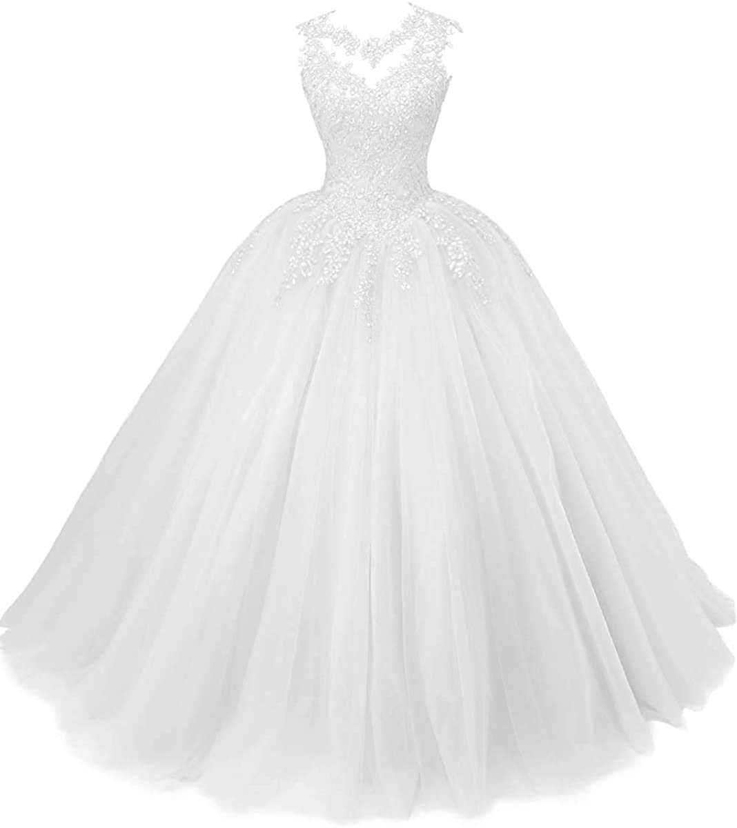 Elegant White Princess Lace Quinceanera Dress - Long Tulle Ball Gown for Girls Size 10 | Perfect for Sweet 16, Prom, and Formal Parties