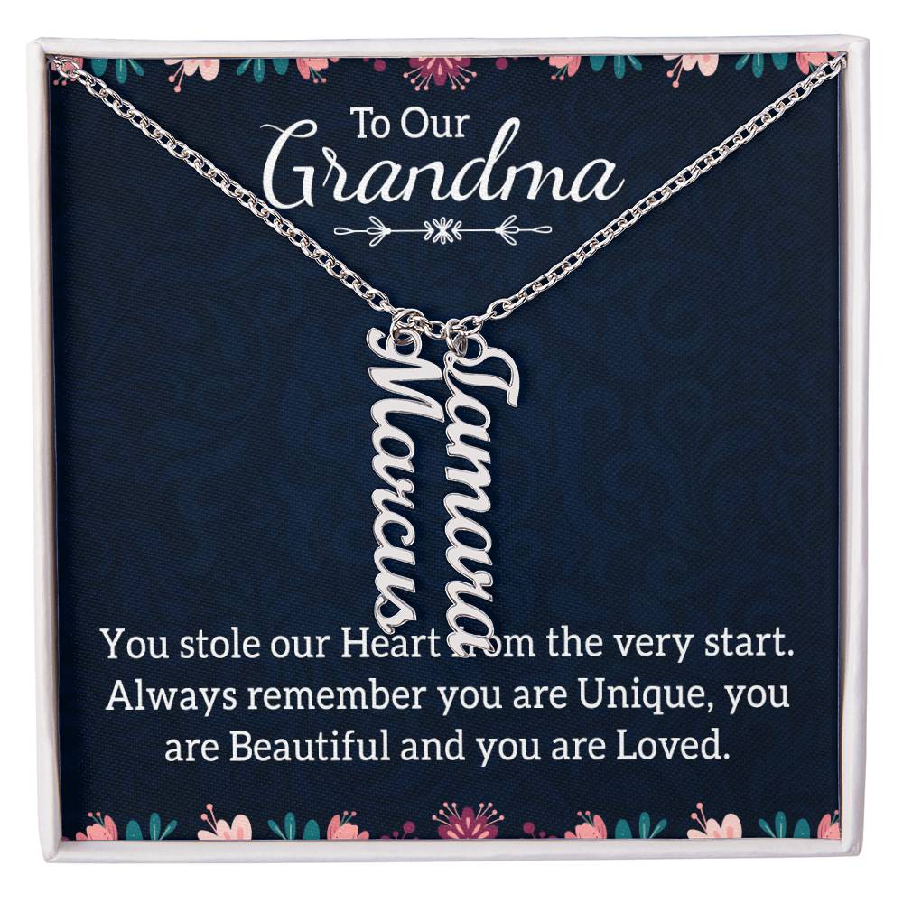 Personalized Vertical Name Necklace - Thoughtful Gifts for Grandma from Grandkids | Perfect for Birthdays, Mother's Day & Family Celebrations