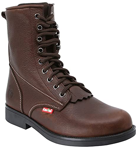 CACTUS Unisex L802 8-Inch Kiltie Soft Toe Oil-Tumbled Full Grain Leather Work Boots - Slip-Resistant Rubber Outsole, Certified for Farming & Ranching - Non-Slip Safety Shoes for Women & Men (Ideal for Outdoor Work, Construction & Heavy Duty Jobs)