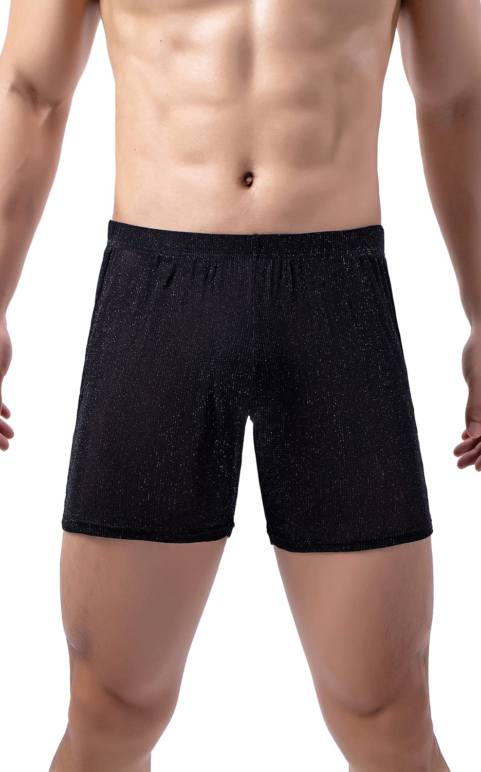 Sexy Men's Glitter Mesh See-Through Underwear Shorts - Comfortable Lounge Wear for Party, Nightclub & Bedroom