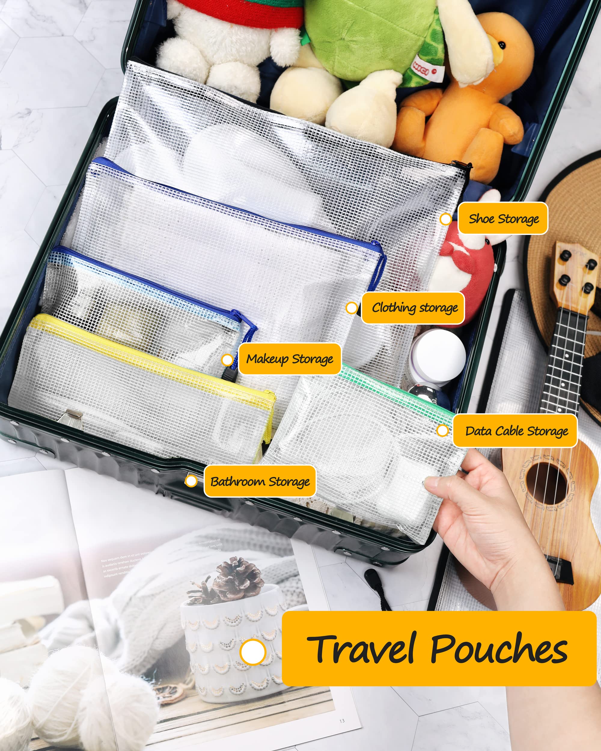 SUNEE Mesh Zipper Pouch 30-Pack (6 Colors) - Waterproof Organizer for School, Office & Travel