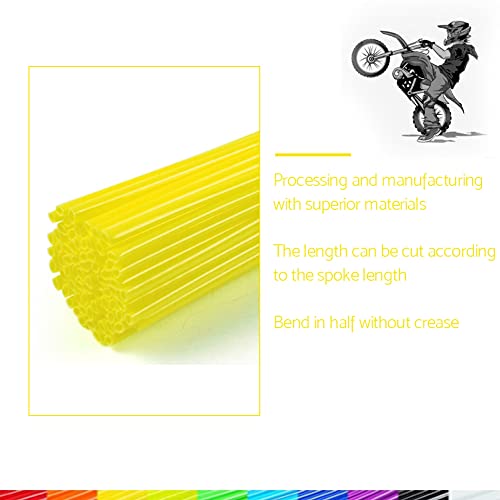 72Pcs Spoke Skins - Motocross Wheel Covers for Dirt Bikes & ATVs - High Visibility Reflective Wheel Reflectors in 10 Colors (Yellow) - Perfect for Night Riding and Off-Road Safety