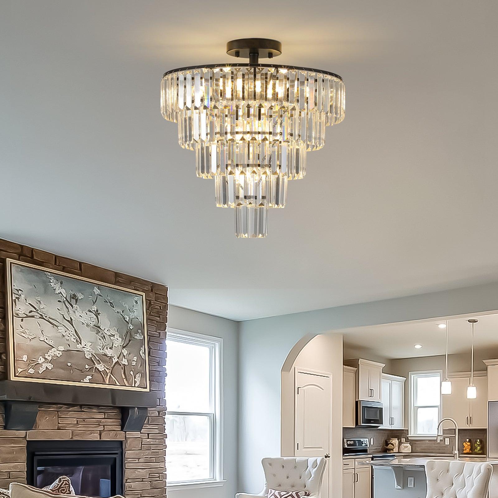 Modern Black Large Crystal Chandelier - Elegant Lighting Fixture for Dining Room, Living Room & Bedroom | Bulbs Not Included | Perfect for Weddings, Luxury Homes & Interior Decor