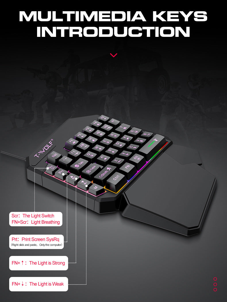 T WOLF PUB G 5-in-1 Ergonomic LED Gaming Keyboard & Mouse Combo with Phone Holder & Mouse Pad - Perfect for PC Gaming, Office Work & Streaming Setup