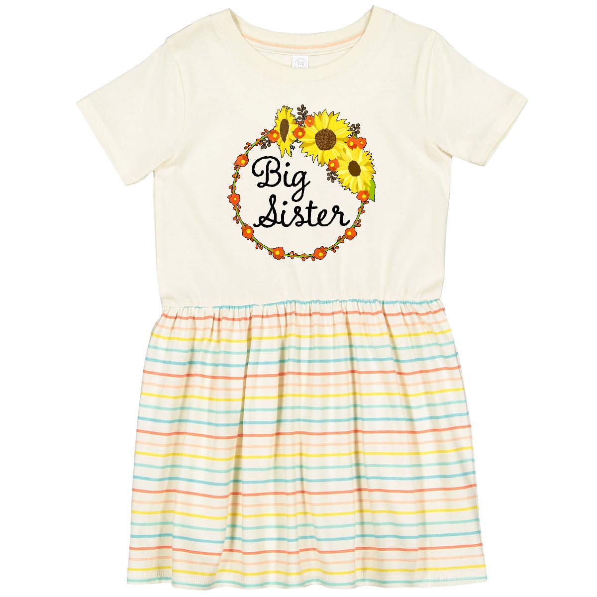 Inktastic Big Sister Sunflower Wreath Toddler Dress - Cute Floral Print Baby Girl Outfit for Family Photos, Birthday Parties & Special Occasions