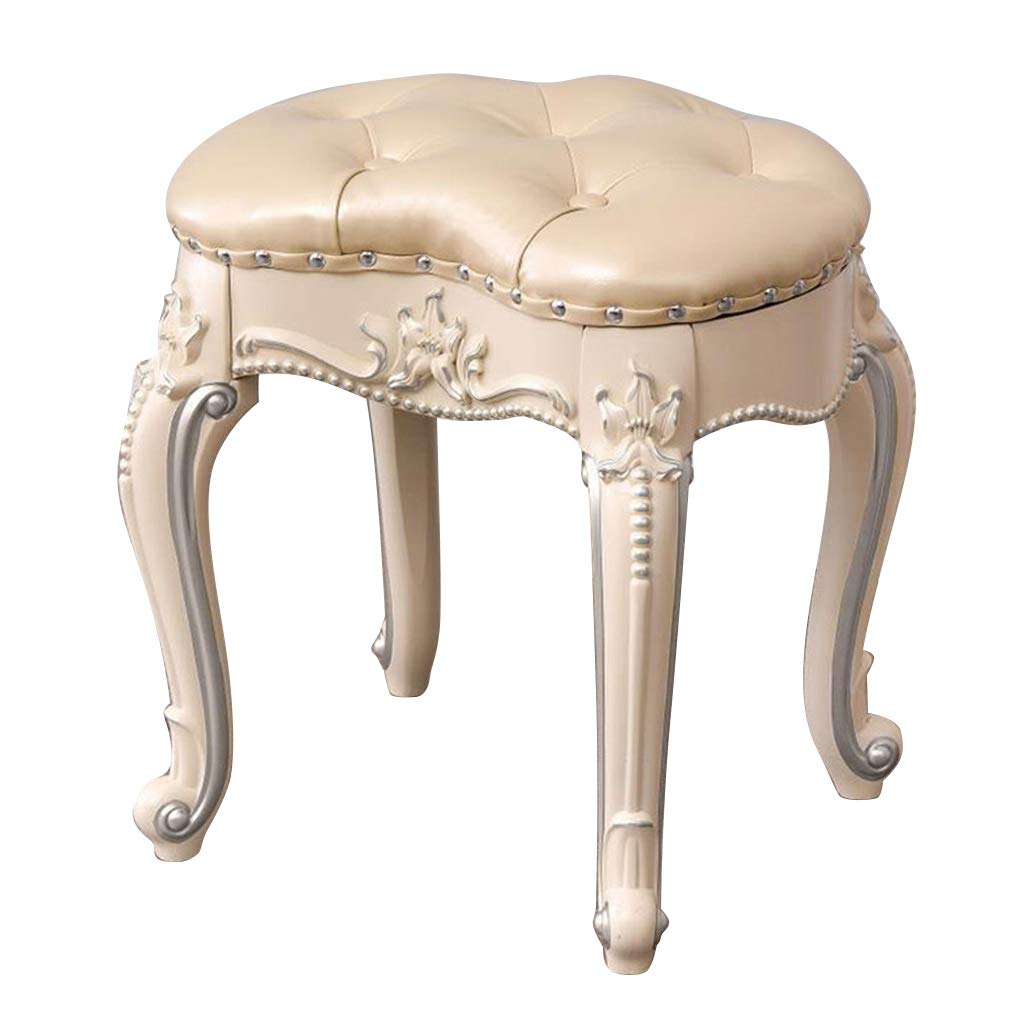 zyifan Vanity Stool with Padded Seat & ABS Legs - Baroque Style Makeup Dressing Bench & Piano Footstool for Bedroom - Easy Assembly - Perfect for Makeup Vanity, Dressing Area & Bedroom Decor