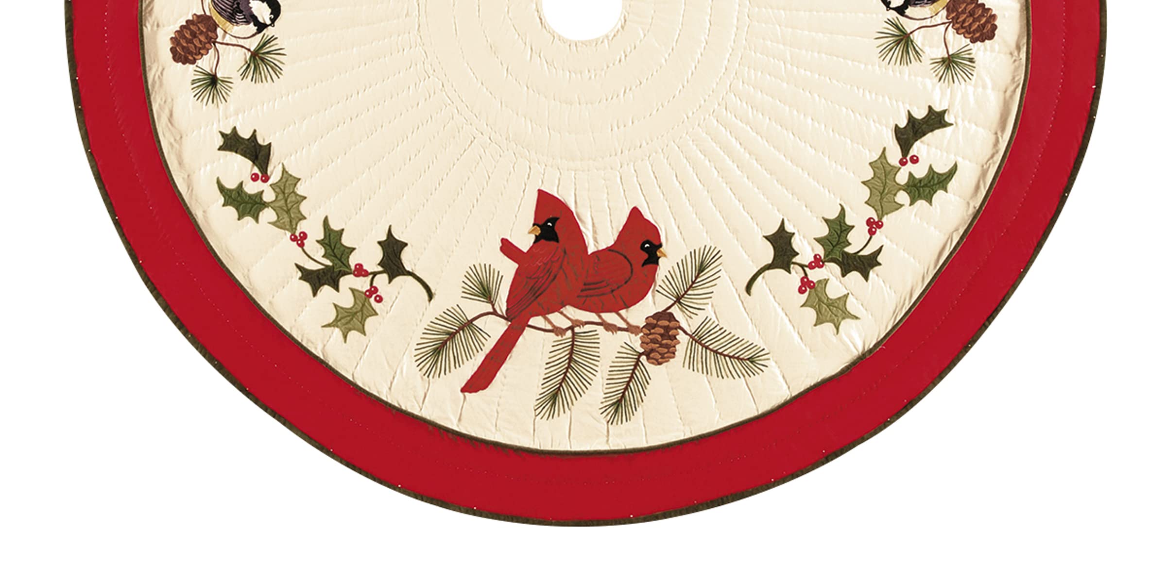 C&F Home Holiday Song Birds Red and Black Plaid Cotton Christmas Tree Skirt with Red Cardinals & Holly Leaf Wreath - 54 Inch Round Tree Skirt for Xmas Decorations - Perfect for Living Room, Fireplace & Holiday Party Decor