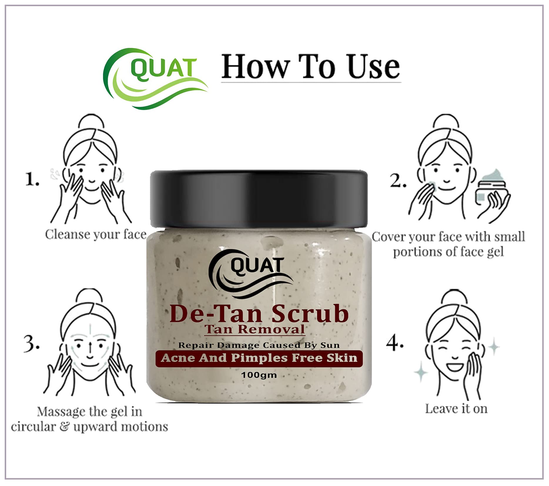 Quat De-Tan Face Scrub for Men & Women - 100g Natural Glow Exfoliator for Pimple-Free, Radiant Skin | Daily Skincare & Post-Sun Care Solution