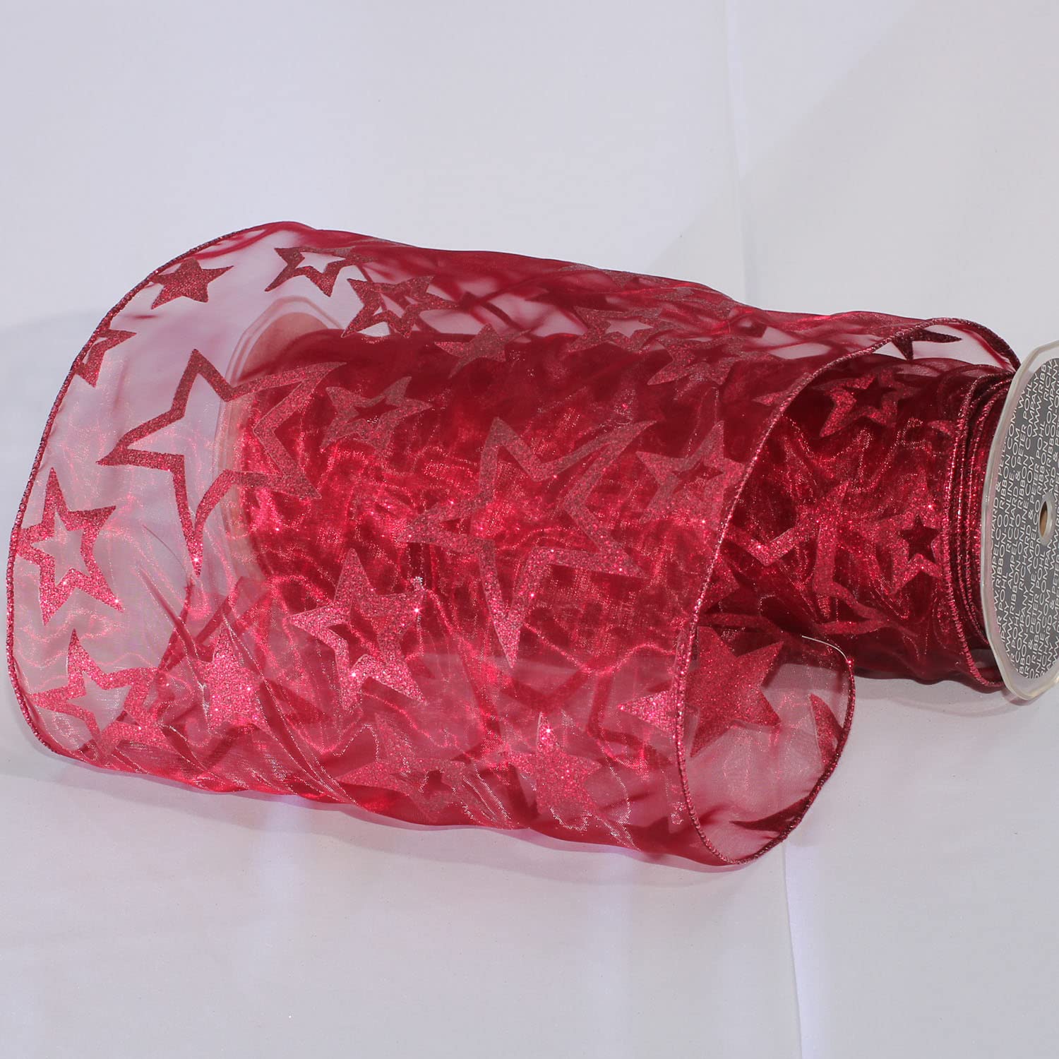 Burgundy Sheer Shimmering Wired Craft Ribbon - 9