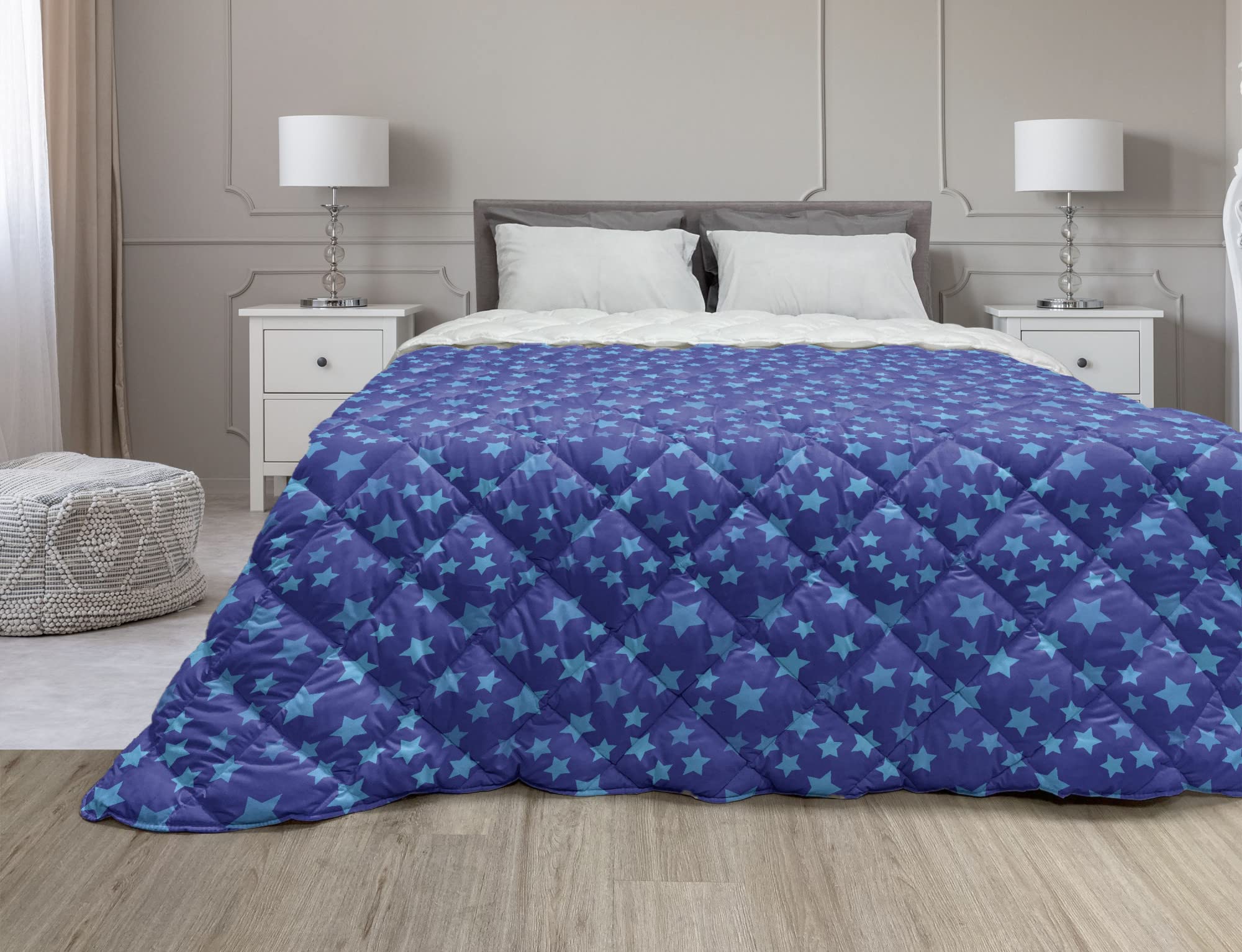 Ambesonne Queen Size Down Alternative Comforter - Stars Galaxy Constellation Design in Sky Blue & Dark Lavender | All-Season Microfiber Quilt for Bedroom Decor | Perfect for Teens, Adults & Guest Rooms (Modern Celestial Theme)