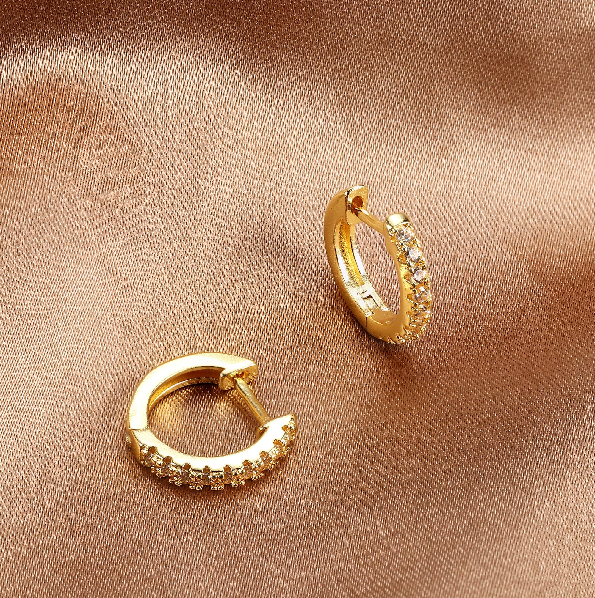 FASACCO 9 Pairs Huggie Hoop Earrings Set - Small CZ Stud Earrings for Cartilage, Helix, Tragus & Multiple Piercings | Dainty Minimalist Jewelry for Everyday Wear & Special Occasions