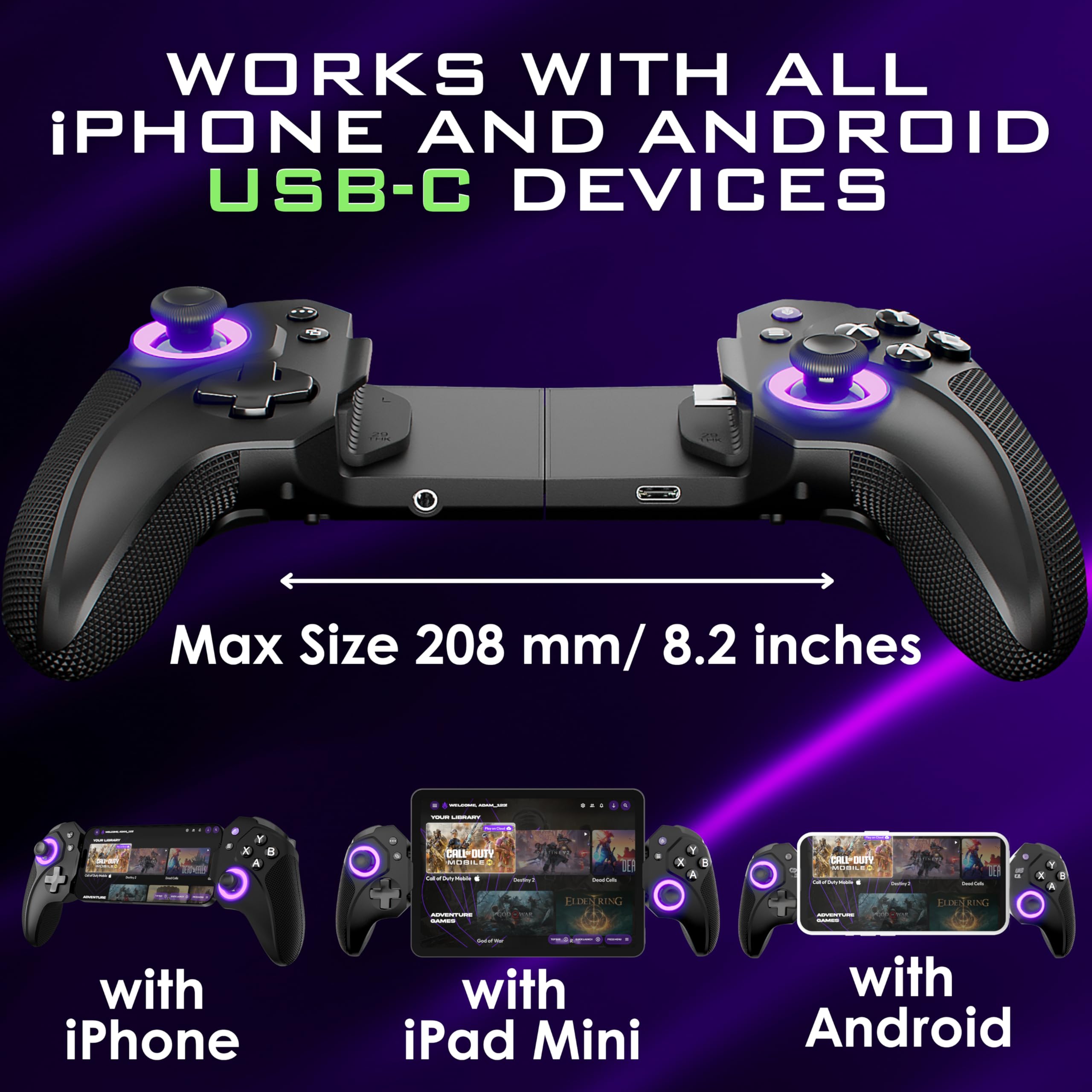 ELO Vagabond Mobile Gaming Controller for iPhone 15/16, iPad Mini & Android - USB-C Gamepad for Call of Duty Mobile, PS Remote Play & Xbox Cloud Gaming - MFi Certified Phone Controller - Perfect for Travel, Commuting & Home Gaming Sessions