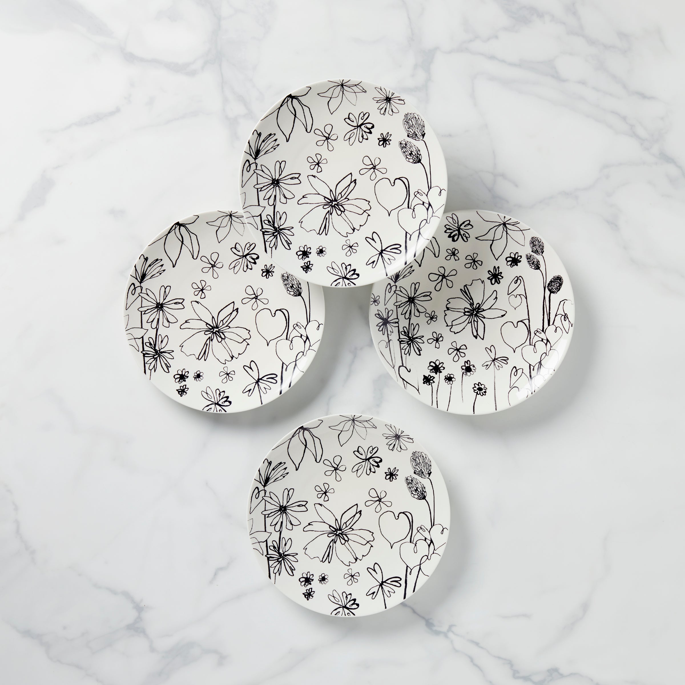 Elegant Garden Doodle Accent Plates Set of 4 - Floral Decorative Dinner Plates for Home Dining, Party Decor & Wedding Table Settings