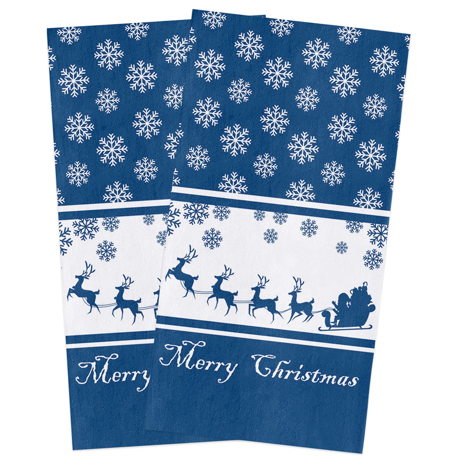 Premium Cotton Kitchen Towels Set of 2 - 16x28 Inches Soft Absorbent Dish Cloths with Christmas Snowflake Reindeer Santa Design - Ideal for Holiday Decor, Dish Drying, Hand Wiping & Bar Cleaning - Perfect Christmas Gift for Home & Kitchen Use