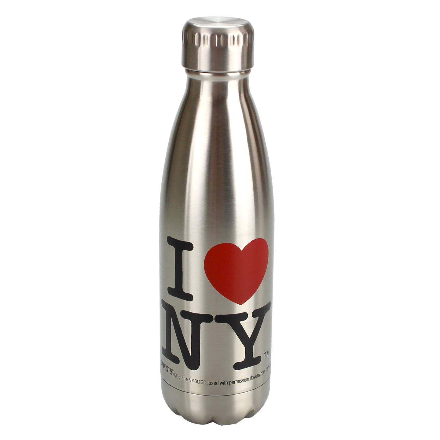 I Love NY Stainless Steel Water Bottle 28oz - Silver Insulated Thermos for Travel, Gym & Outdoor Activities