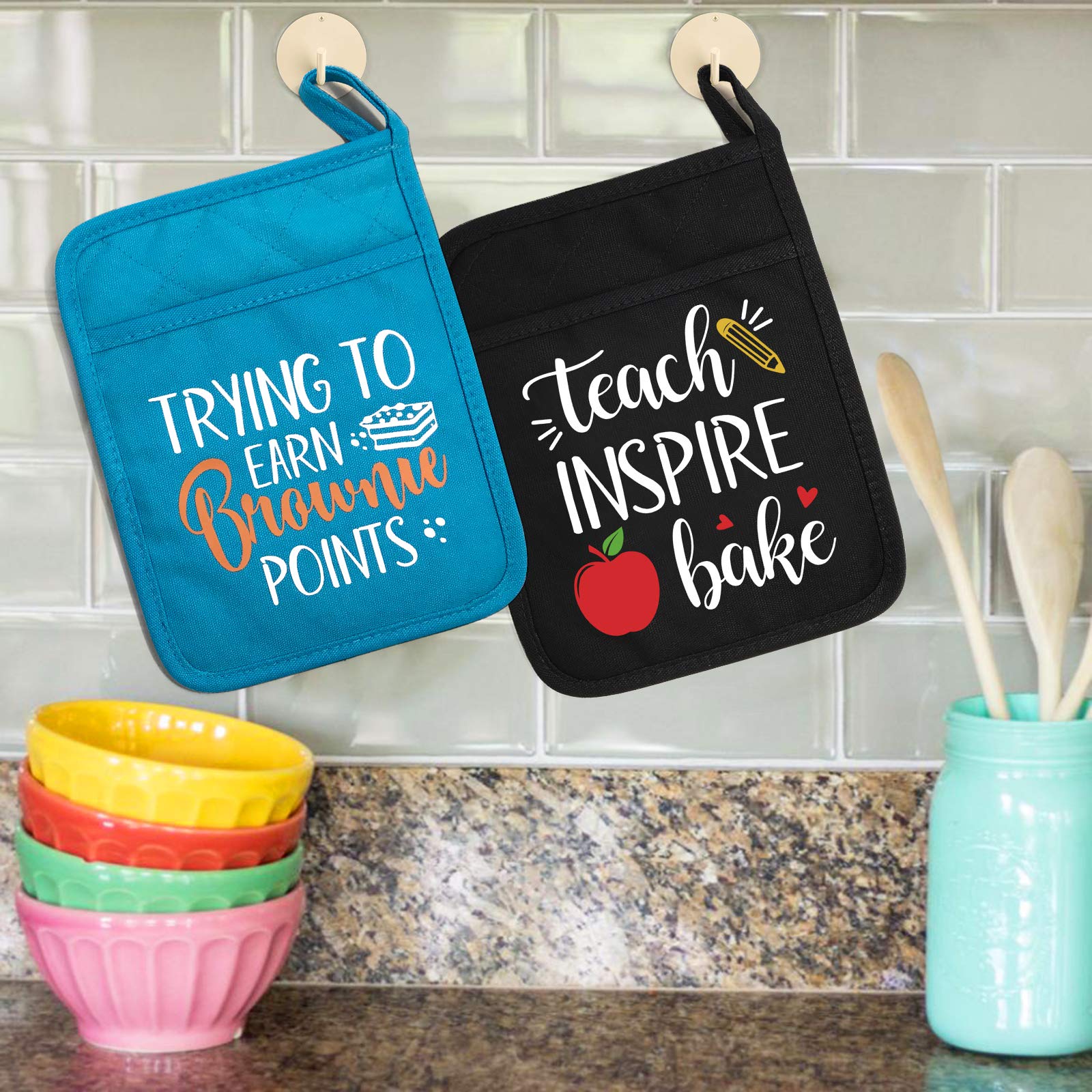 Funny Teacher Appreciation Gifts for Women - Heat Resistant Oven Mitts with Hand Pocket & Hanging Loop - End of Year, Christmas Teacher Gifts - Perfect for Classroom, Kitchen & Holiday Cooking