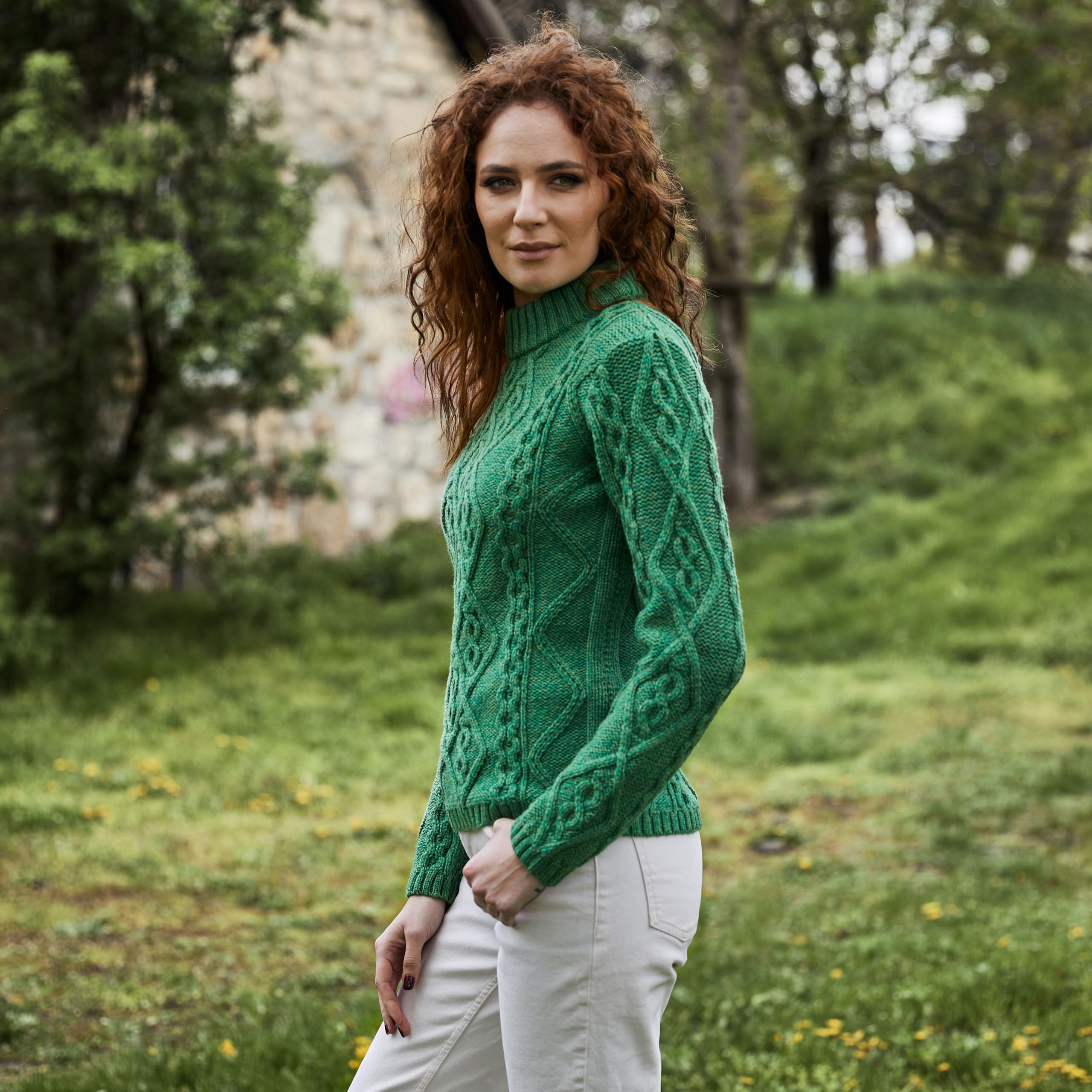 SAOL Women's Irish Cable Knit Wool Sweater - Warm Winter Pullover for Casual Outfits & Holiday Season