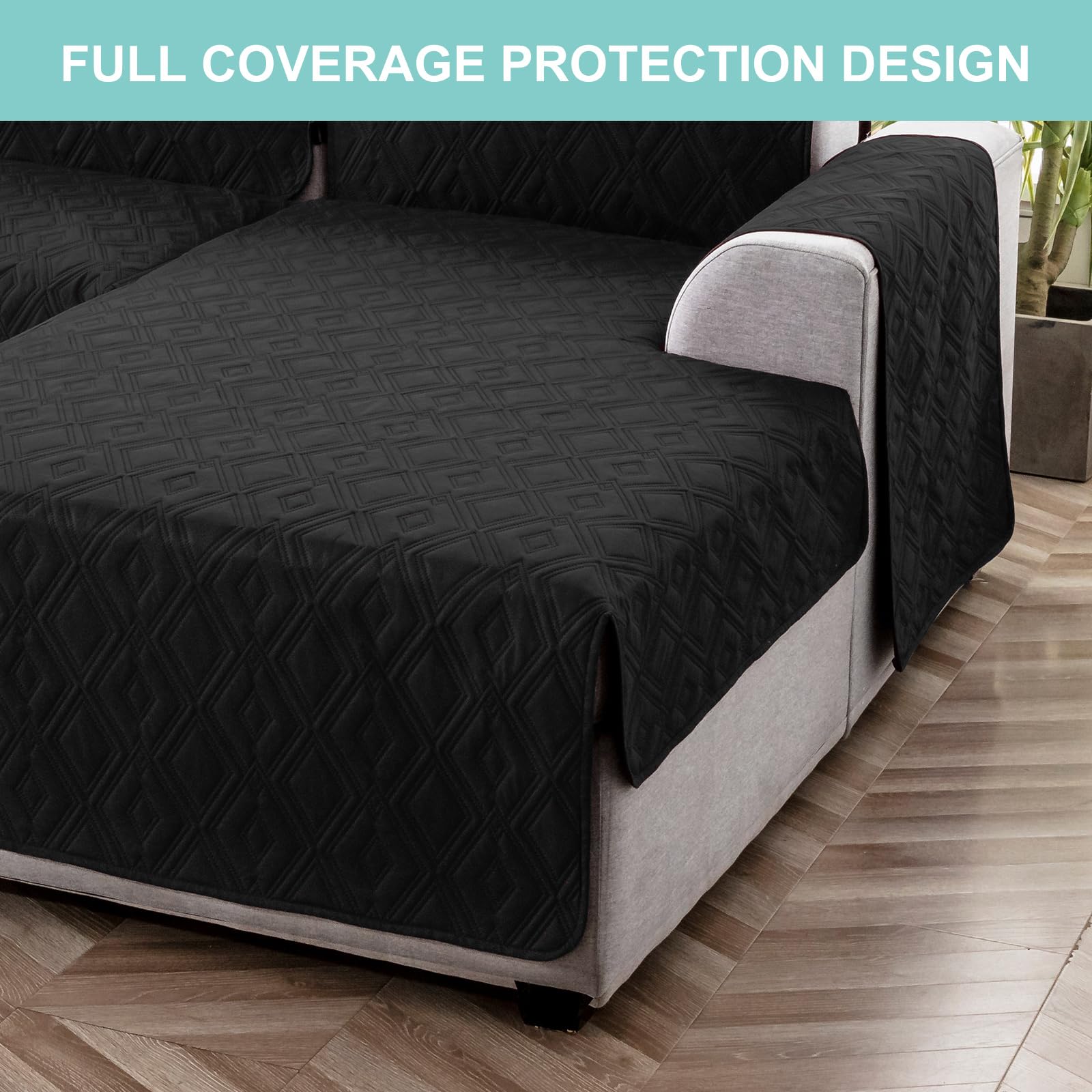 **Genina Reversible L-Shaped Sectional Couch Cover for Dogs & Pets – Large Sofa Protector for Chaise Lounge, Kids & Furniture – Black – Perfect for Pet Owners & Family Living Rooms**