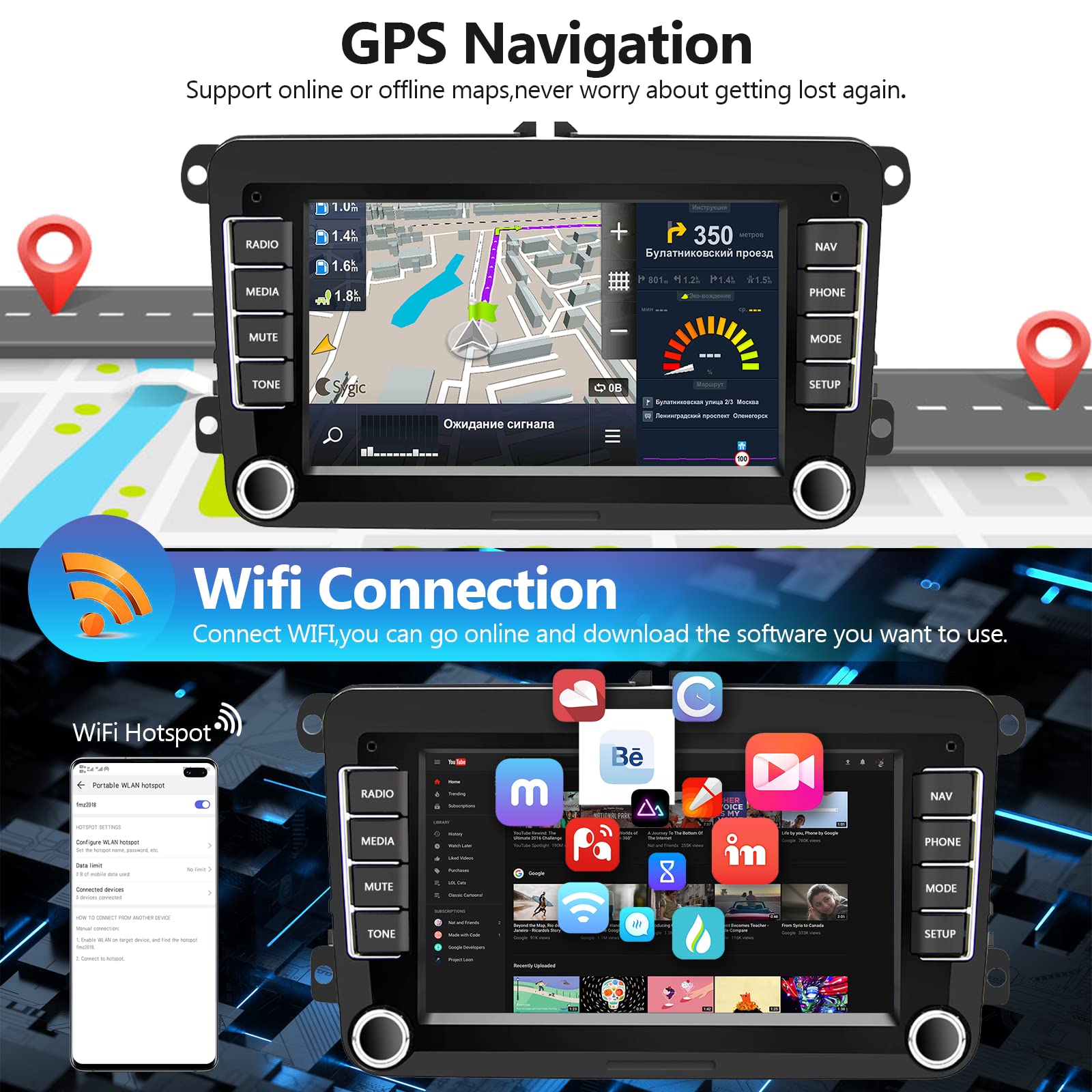 2+64GB Android Car Stereo with Wireless CarPlay & Android Auto - 7