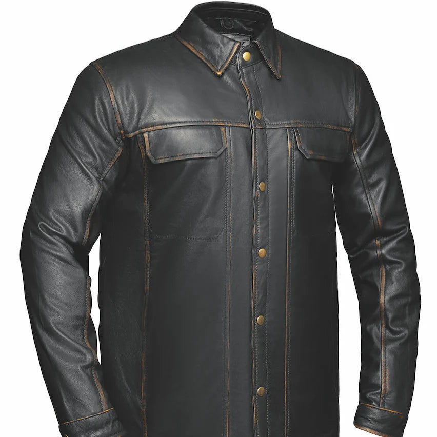 Premium Durango Men's Leather Shirt Jacket - Genuine Cowhide Biker Style - UNIK Leather Co. | Perfect for Motorcycle Riding, Casual Outfits & Outdoor Adventures