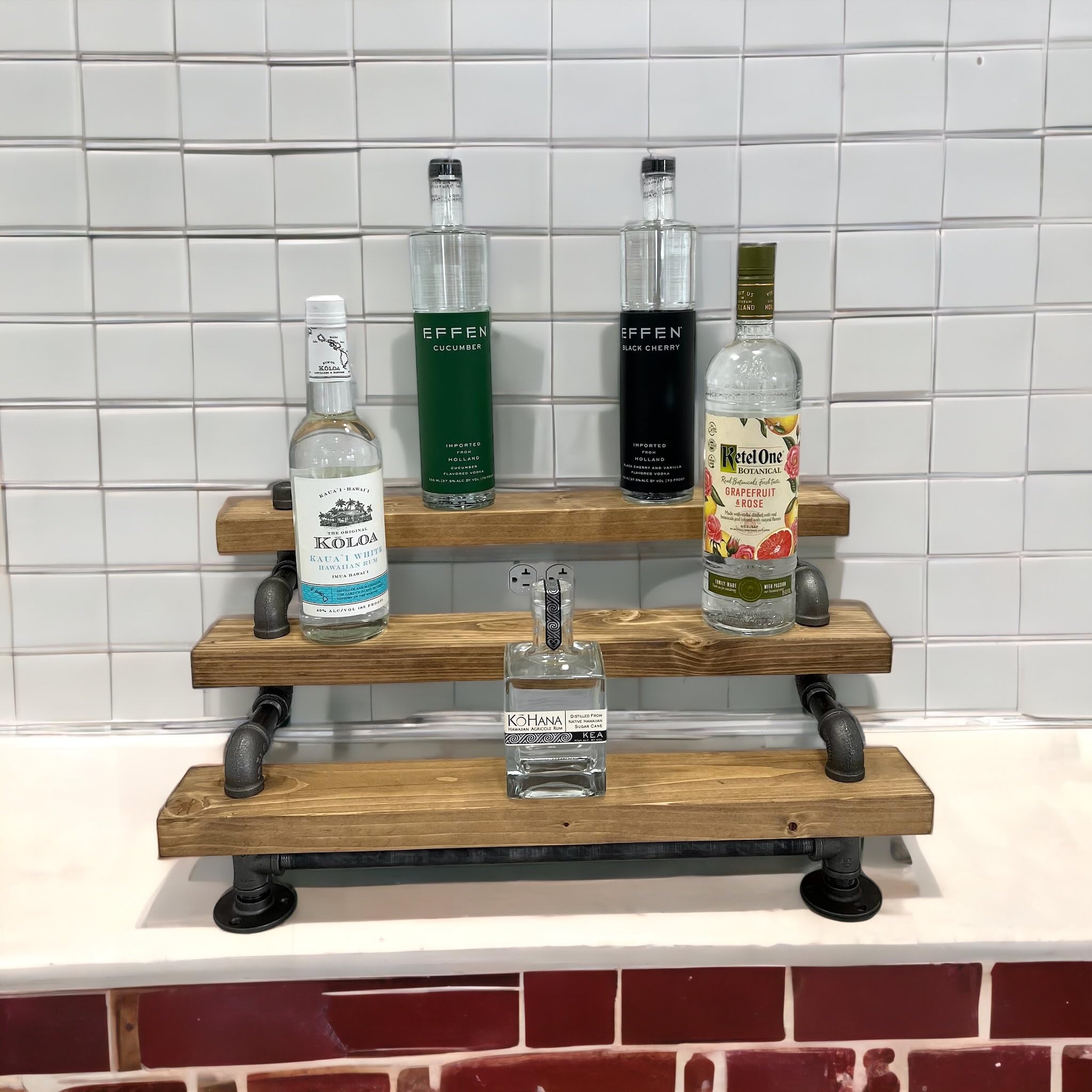 3-Tier Industrial Bar Display Shelf - Freestanding Liquor & Wine Bottle Organizer - 36