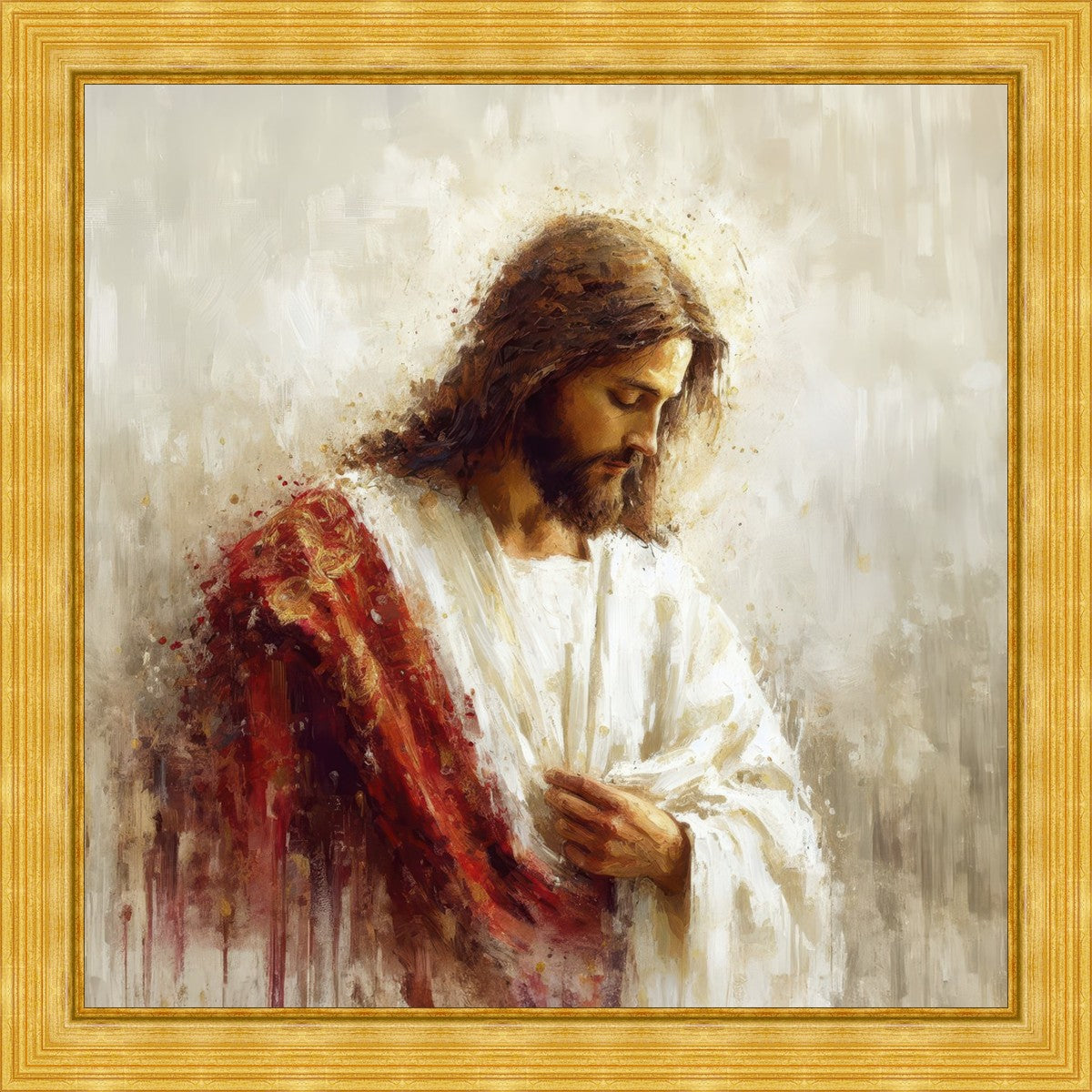 Large Jesus Christ in Red Robes Wall Art - Religious Home Decor for Living Room, Church & Prayer Space