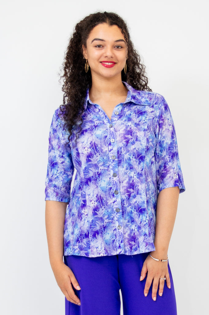Lorine Women's Blouse - Stylish Dot Print Linen Bamboo Shirt for Casual Wear & Summer Outfits