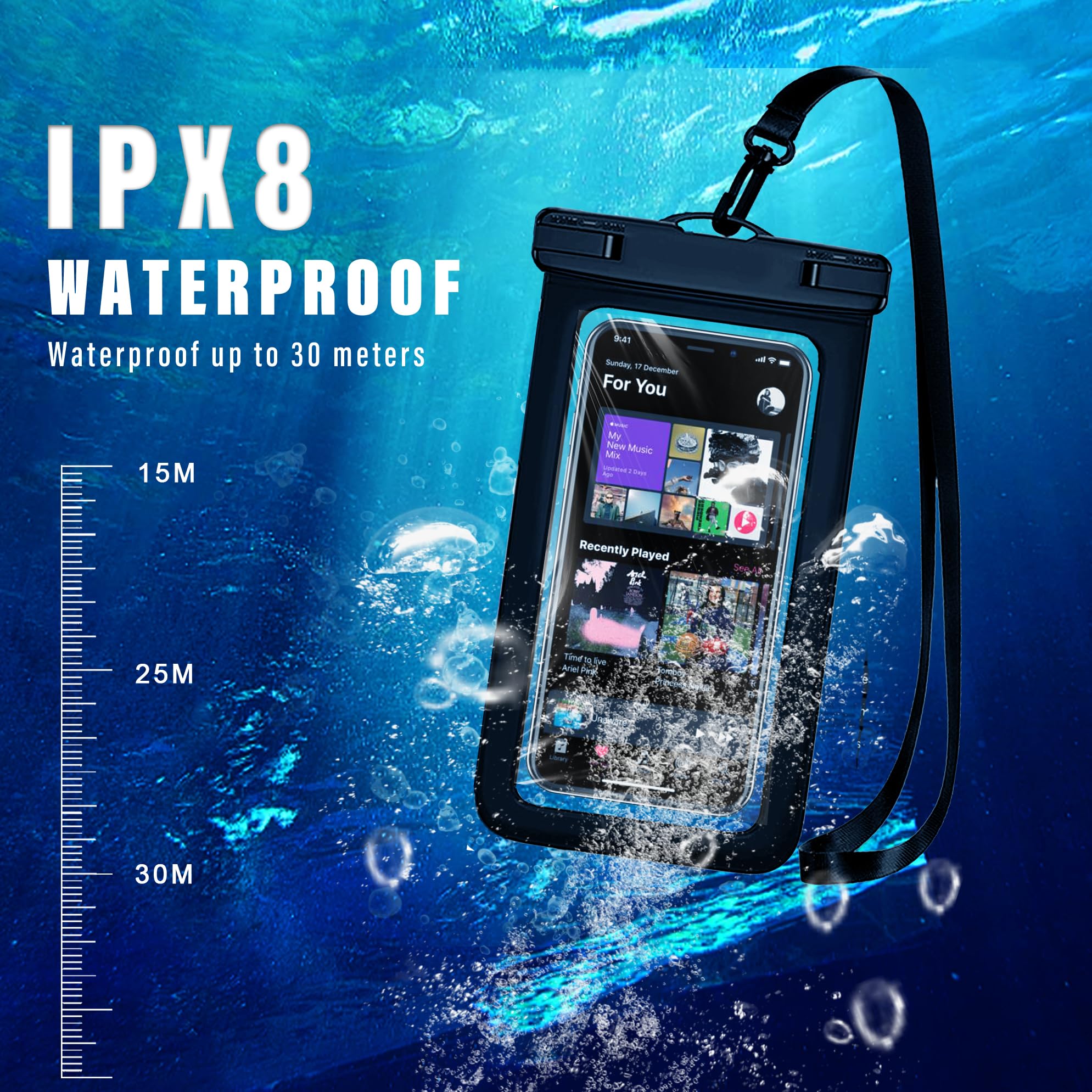 2 Pack IPX8 Waterproof Phone Pouch - Universal Waterproof Phone Case for iPhone 16/15 Pro Max/14/13/12/11/XR/XS & Samsung S24/S23 (Fits up to 6.8