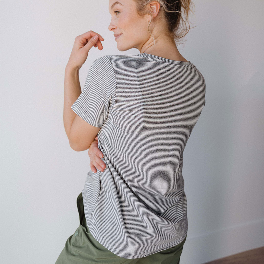 Premium Basic Tee for Men & Women - Soft Grey Micro Stripe Cotton T-Shirt - Casual Everyday Wear, Layering Essential, Office & Weekend Outfits